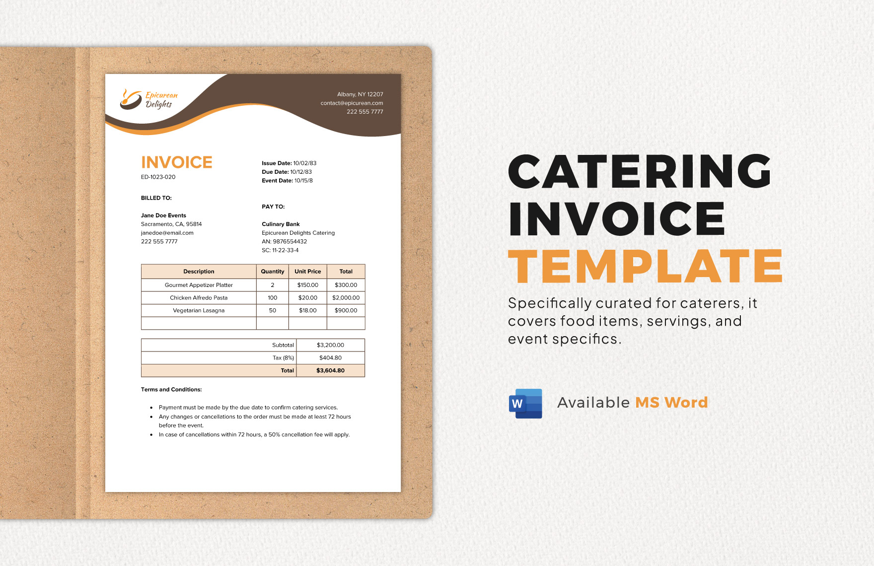 Catering Invoice Template in Word