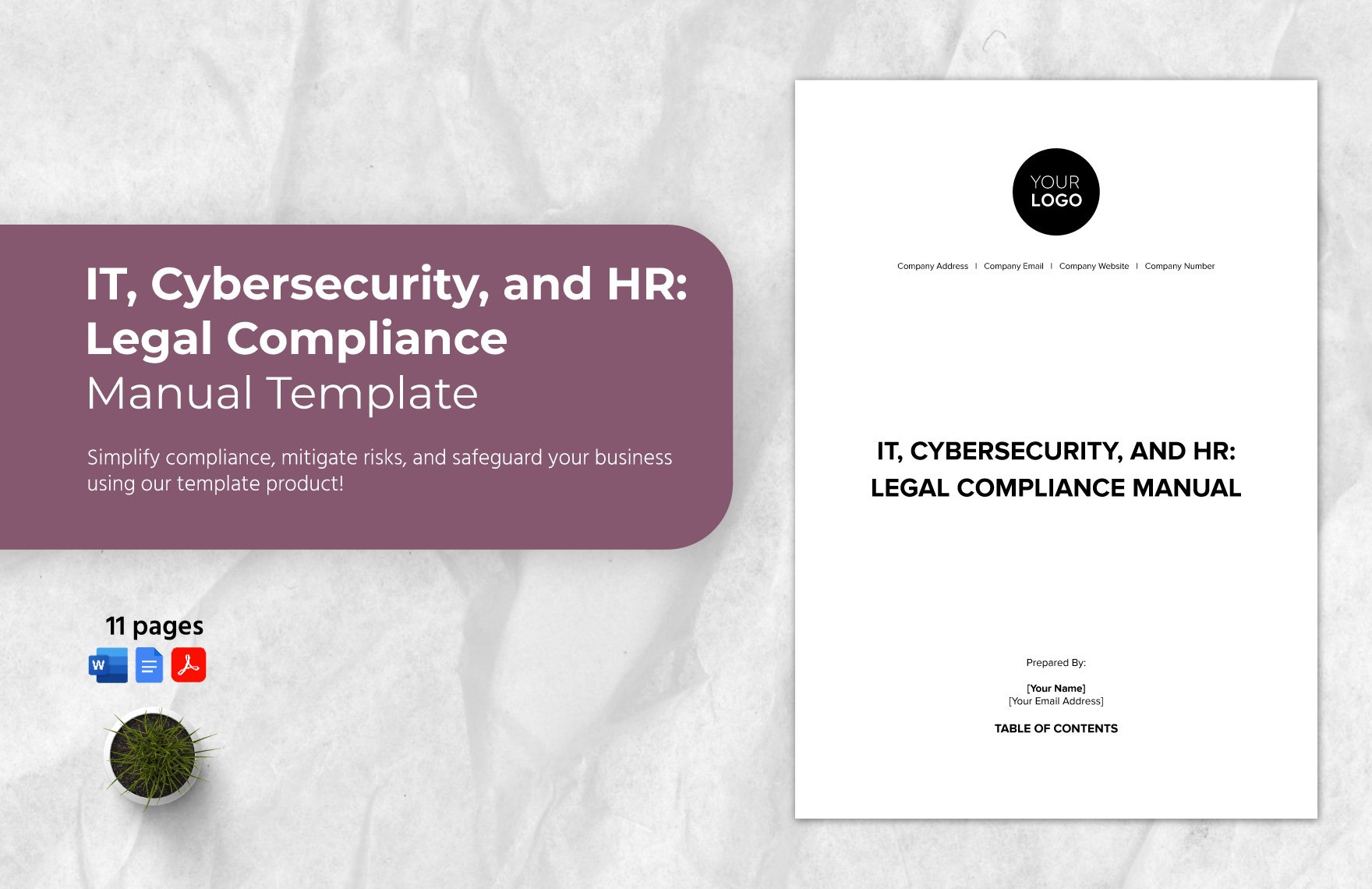 IT, Cybersecurity, and HR: Legal Compliance Manual Template in Word, Google Docs, PDF
