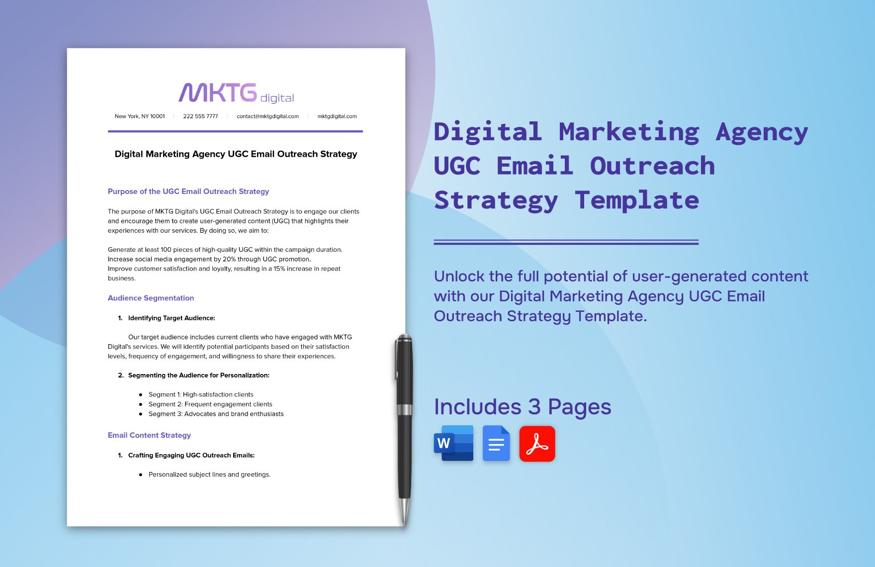 Digital Marketing Agency UGC Email Outreach Strategy Template in Word, Google Docs, PDF