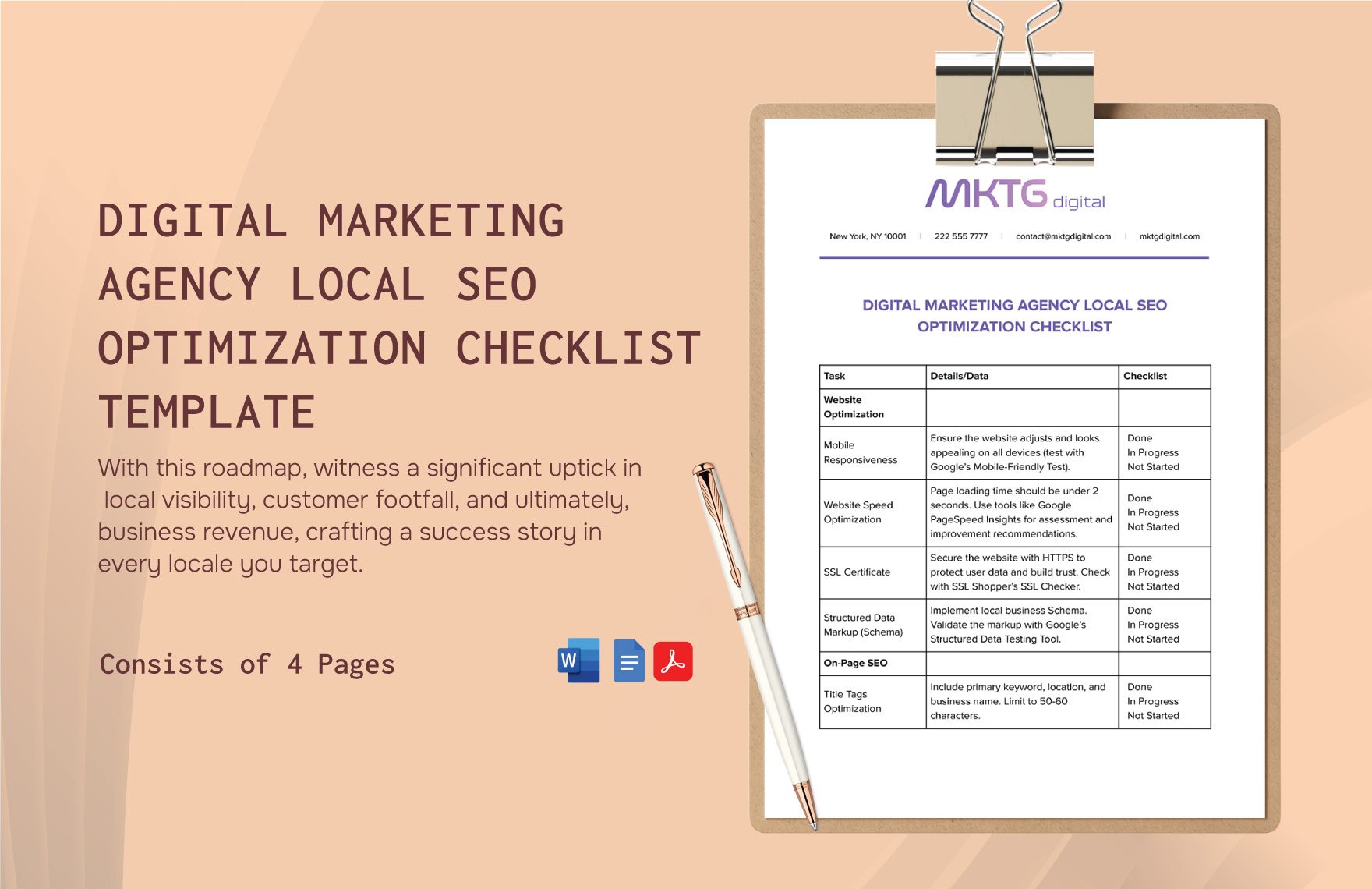 Digital Marketing Agency Local SEO Optimization Checklist Template