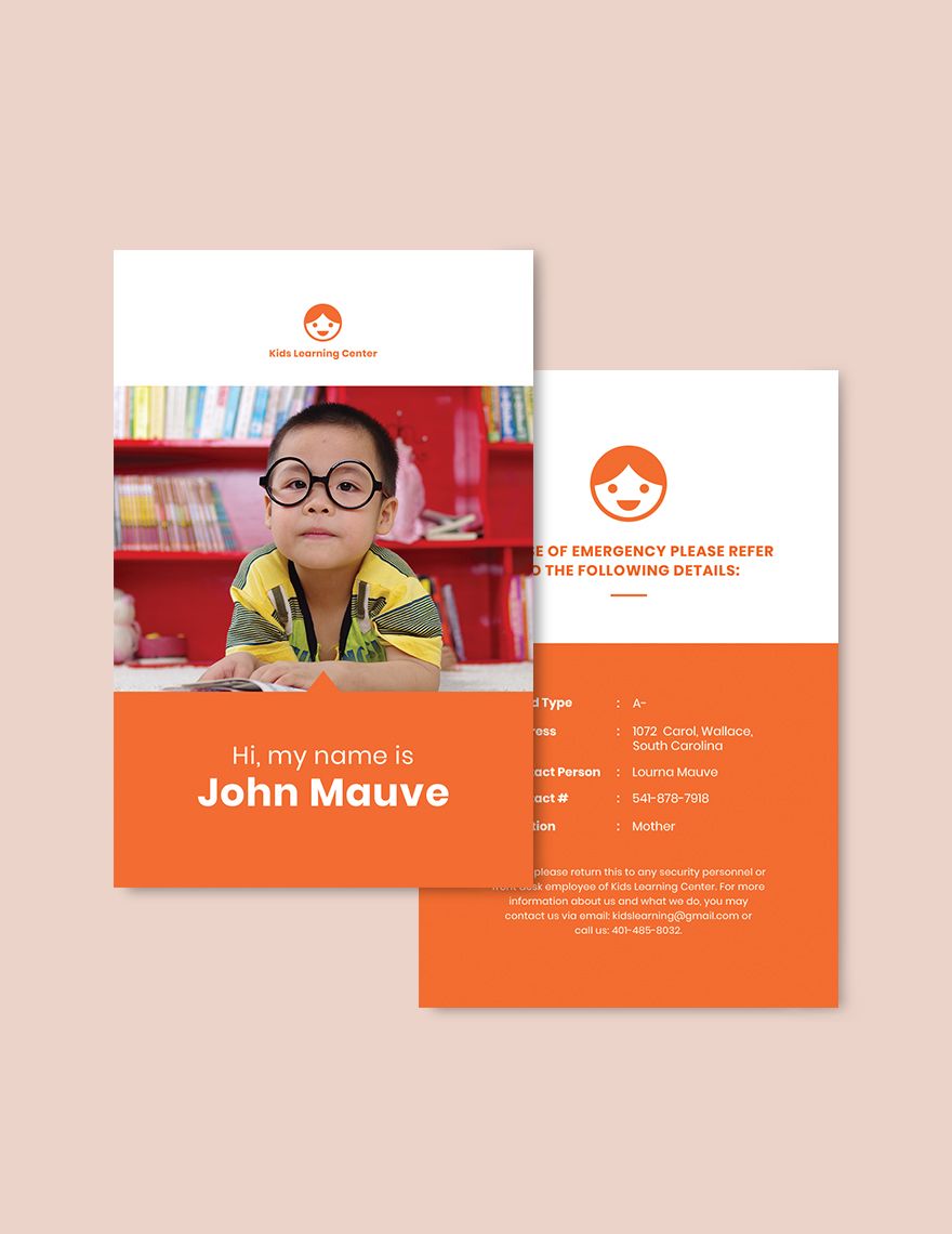 Daycare Identity Card Template