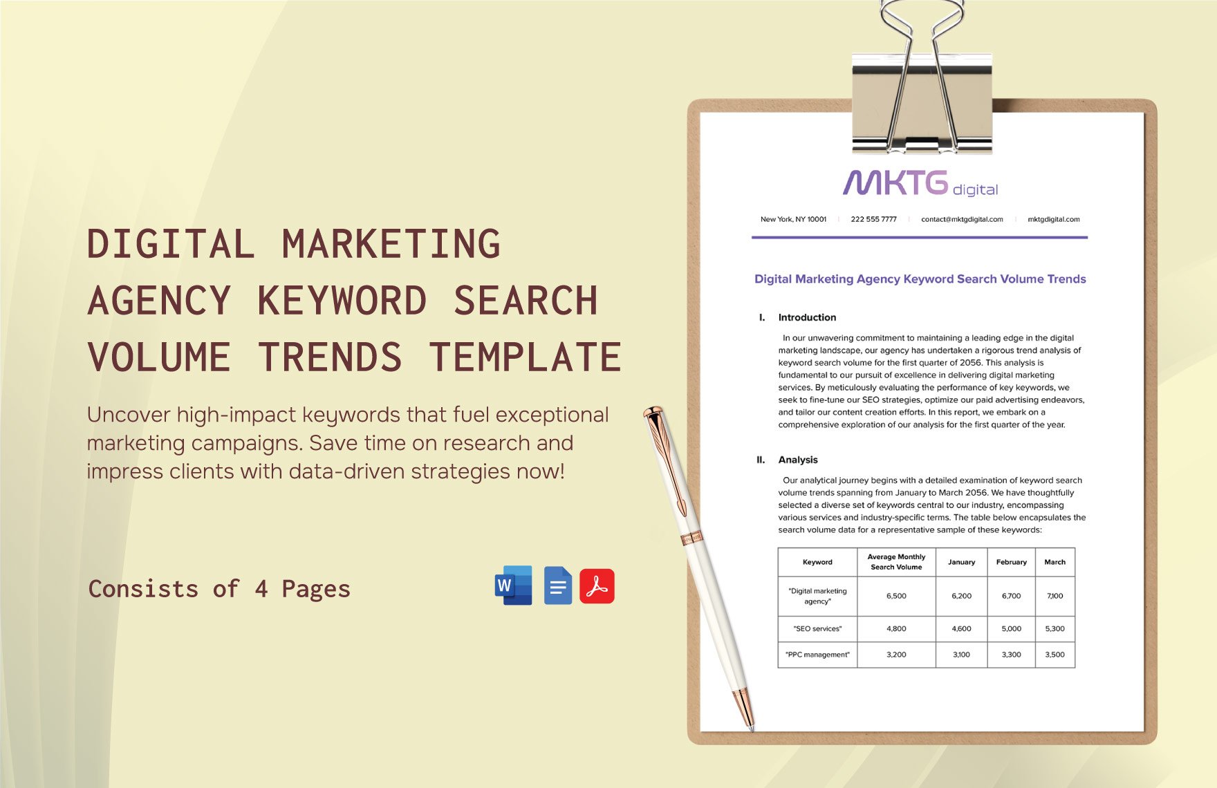 Digital Marketing Agency Keyword Search Volume Trends Template
