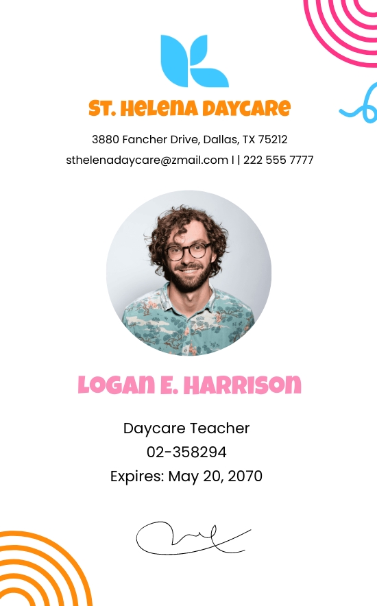 Daycare Teacher ID Card Template - Illustrator, Word, Apple Pages, PSD, Publisher
