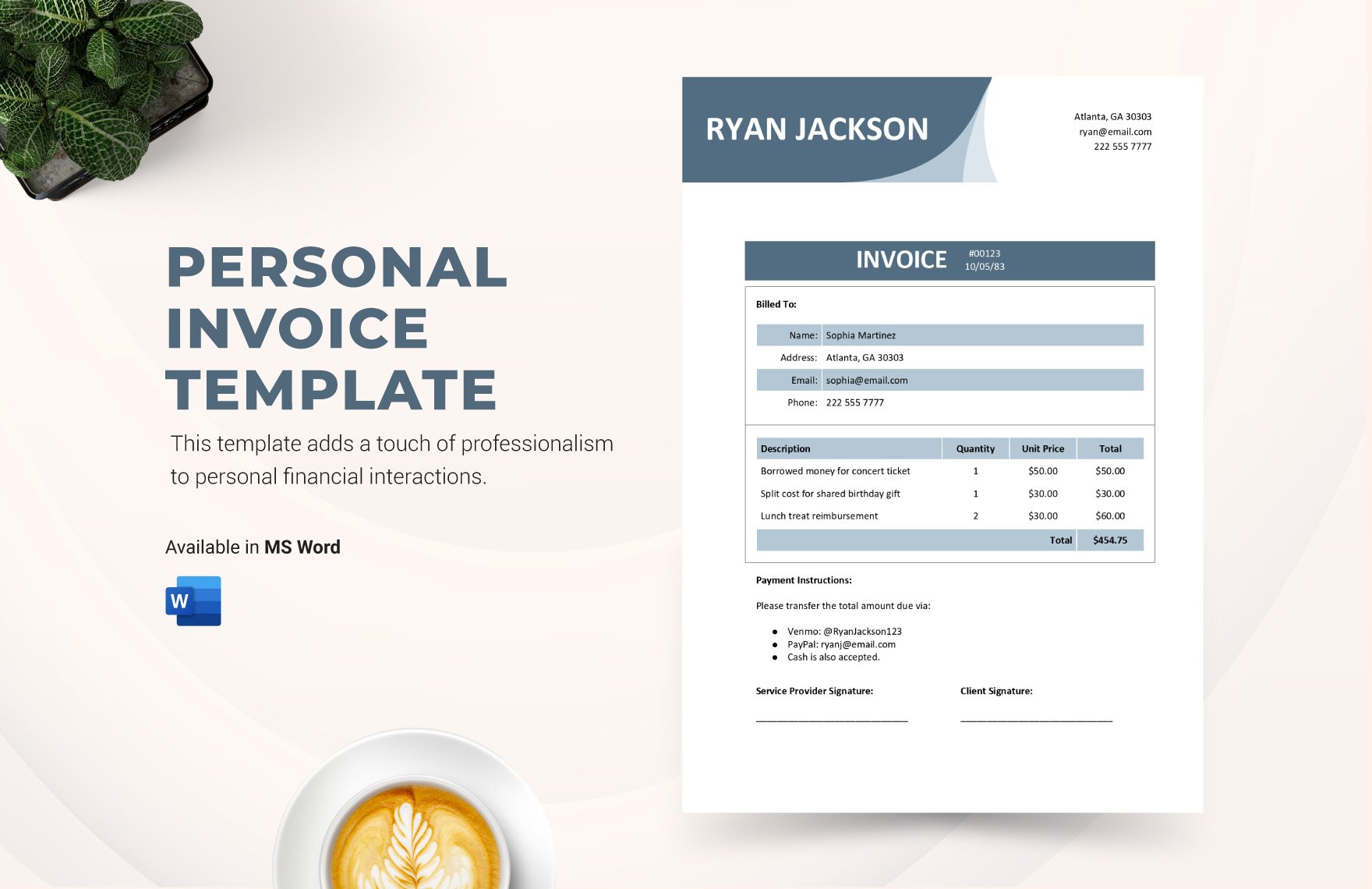 Free Personal Invoice Template in Word
