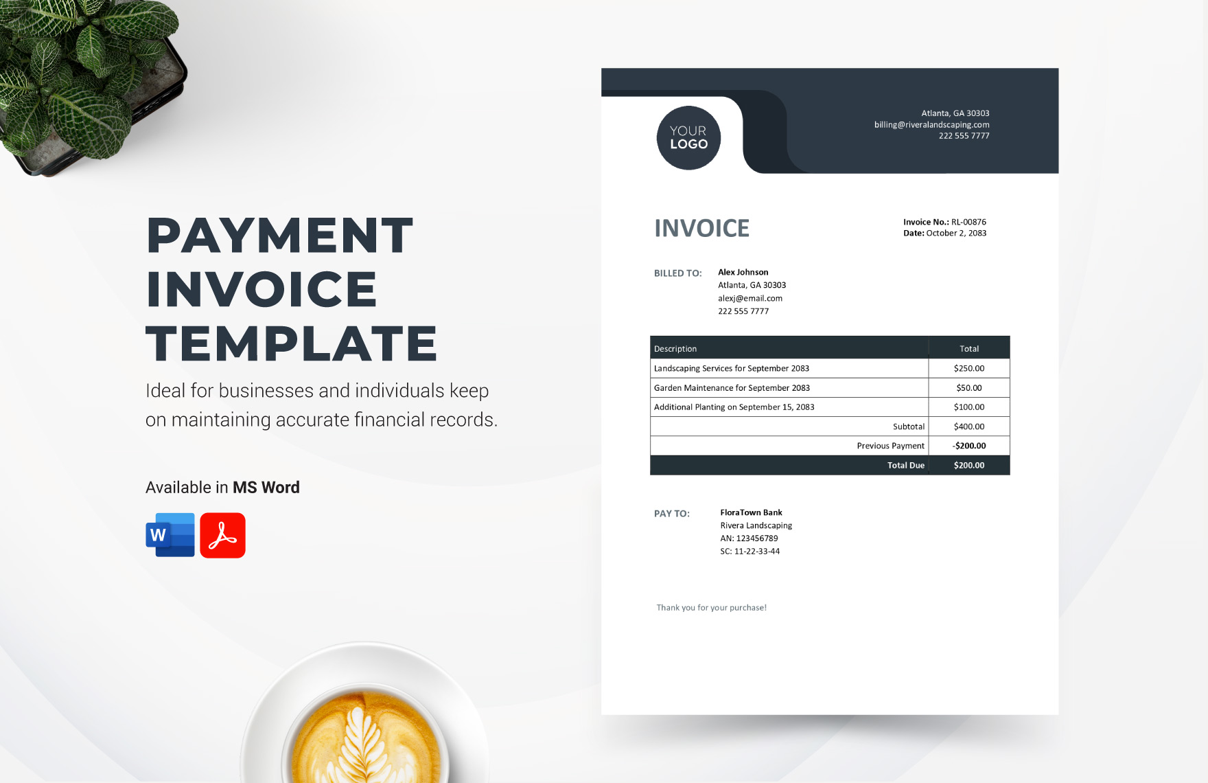 Payment Invoice Template in Word, PDF - Download | Template.net