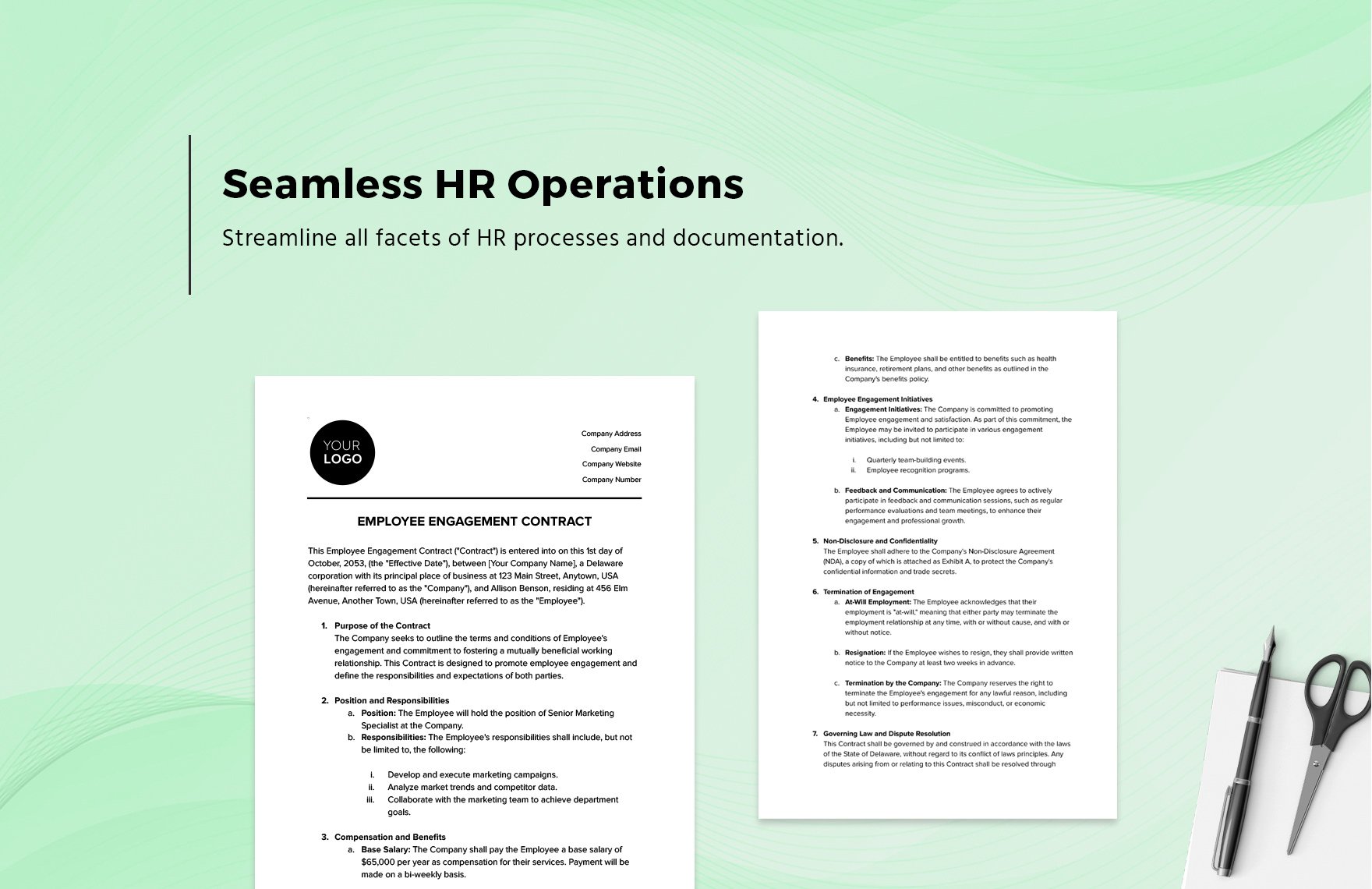 Employee Engagement Contract HR Template