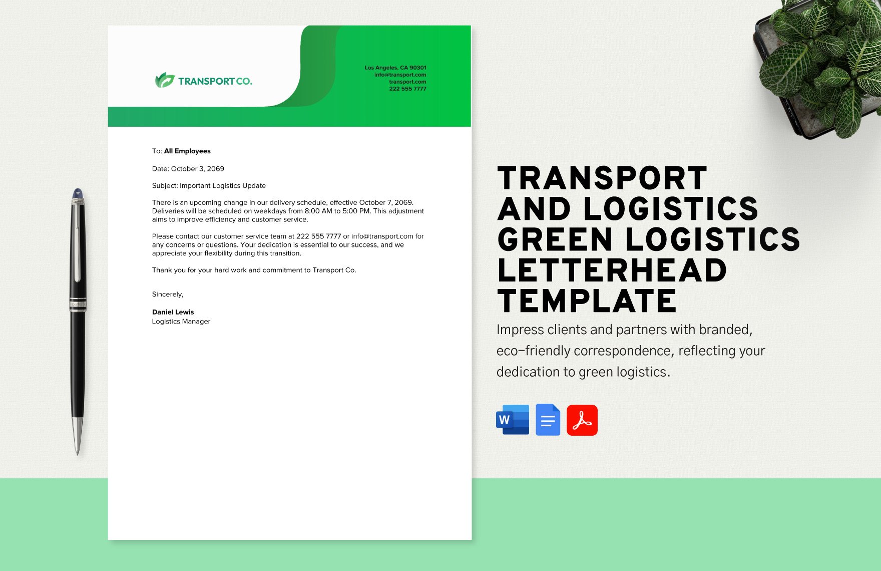 Transport and Logistics Green Logistics Letterhead Template