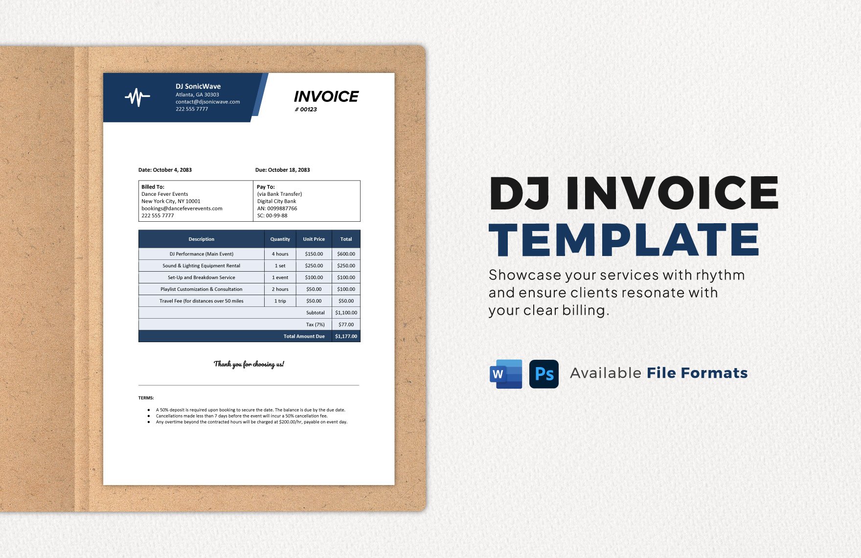 DJ Invoice Template in Word, PSD