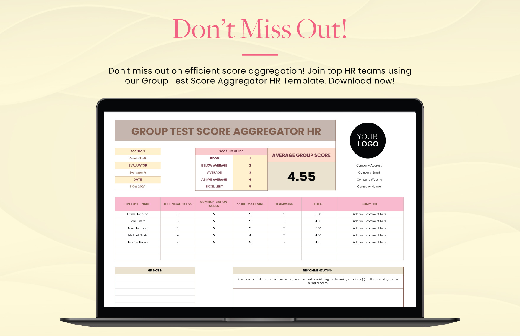 Group Test Score Aggregator HR Template