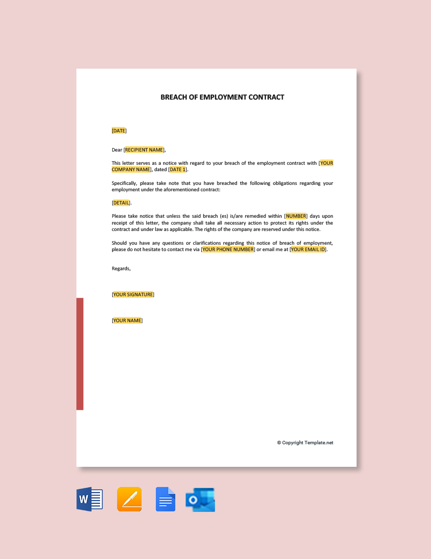 Breach of Employment Contract Letter in Word, Google Docs, PDF, Apple Pages, Outlook