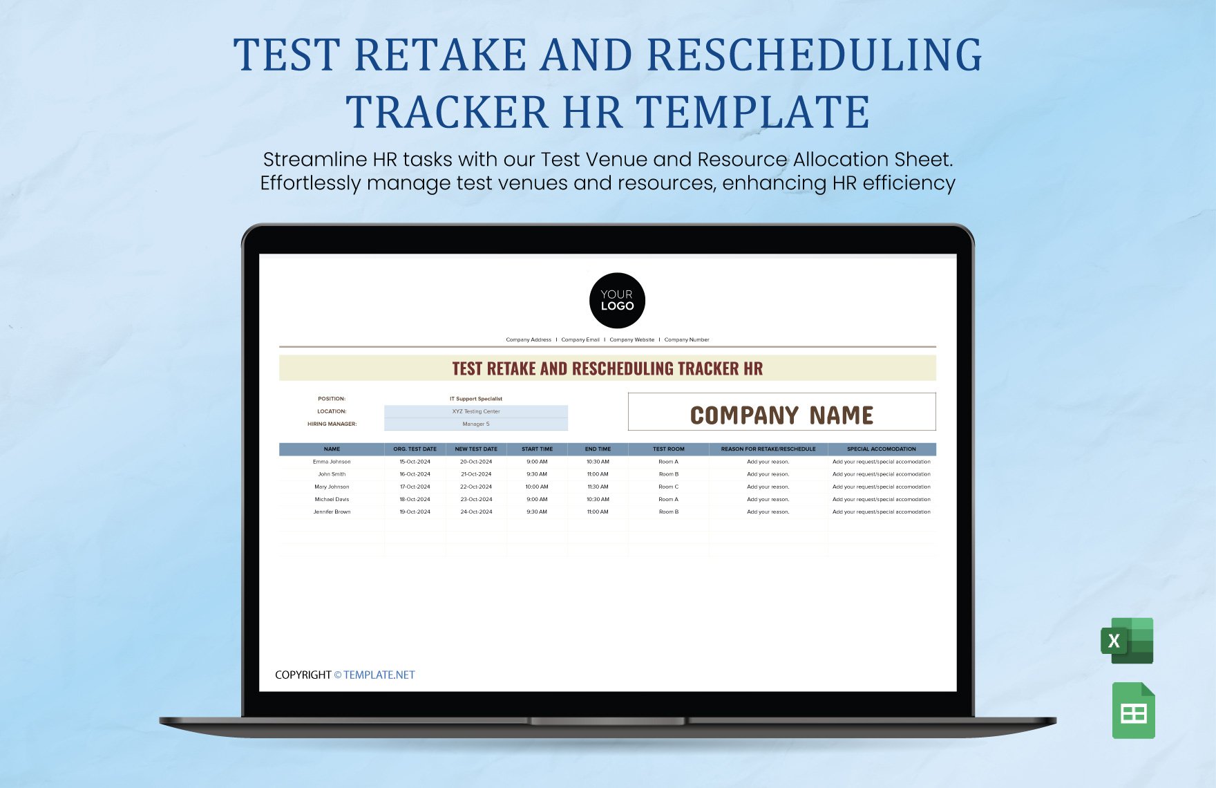 Test Retake and Rescheduling Tracker HR Template