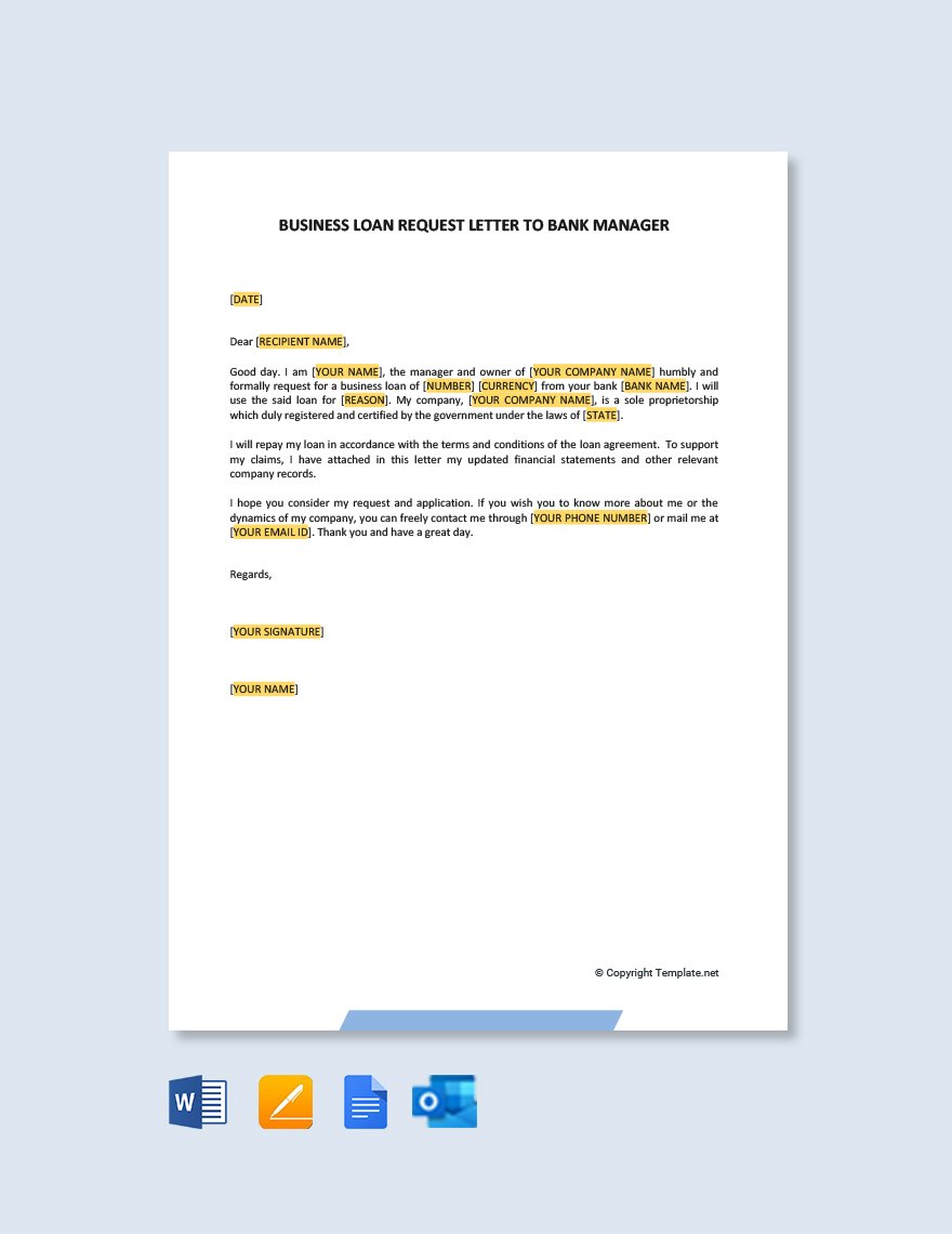 Business Loan Request Letter To Bank Manager Template