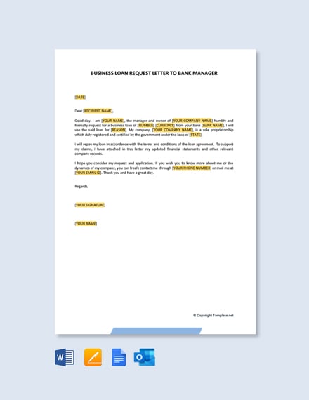 Free Business Loan Request Letter To Bank Manager Template Word