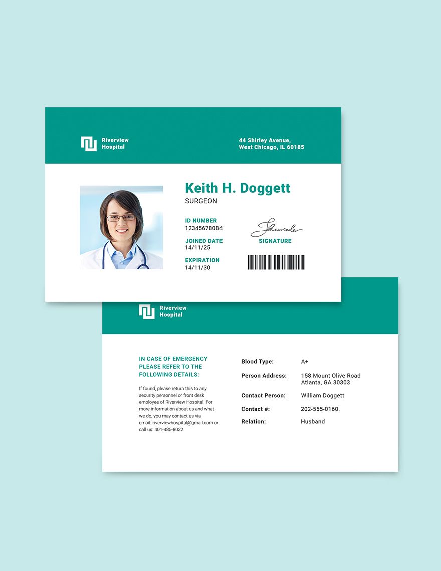 Hospital ID Card Editable