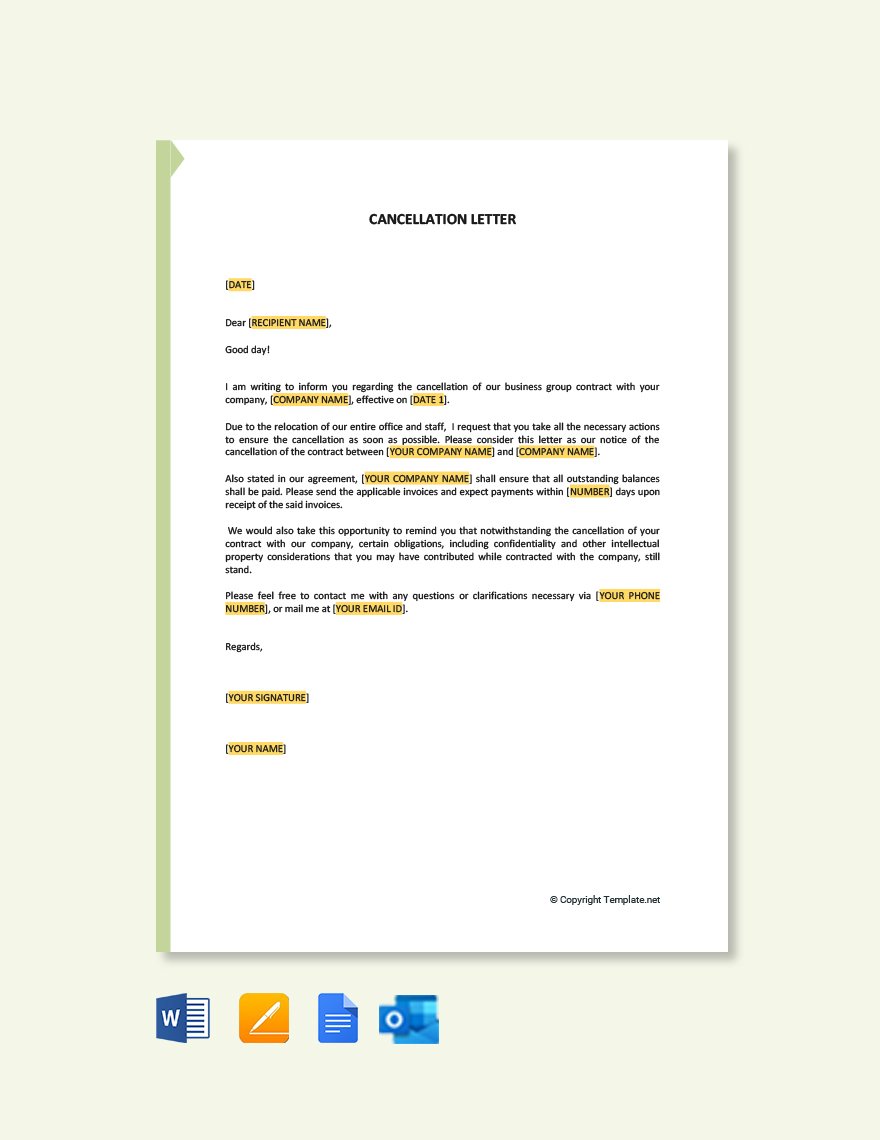 Free Cancellation Letter Template