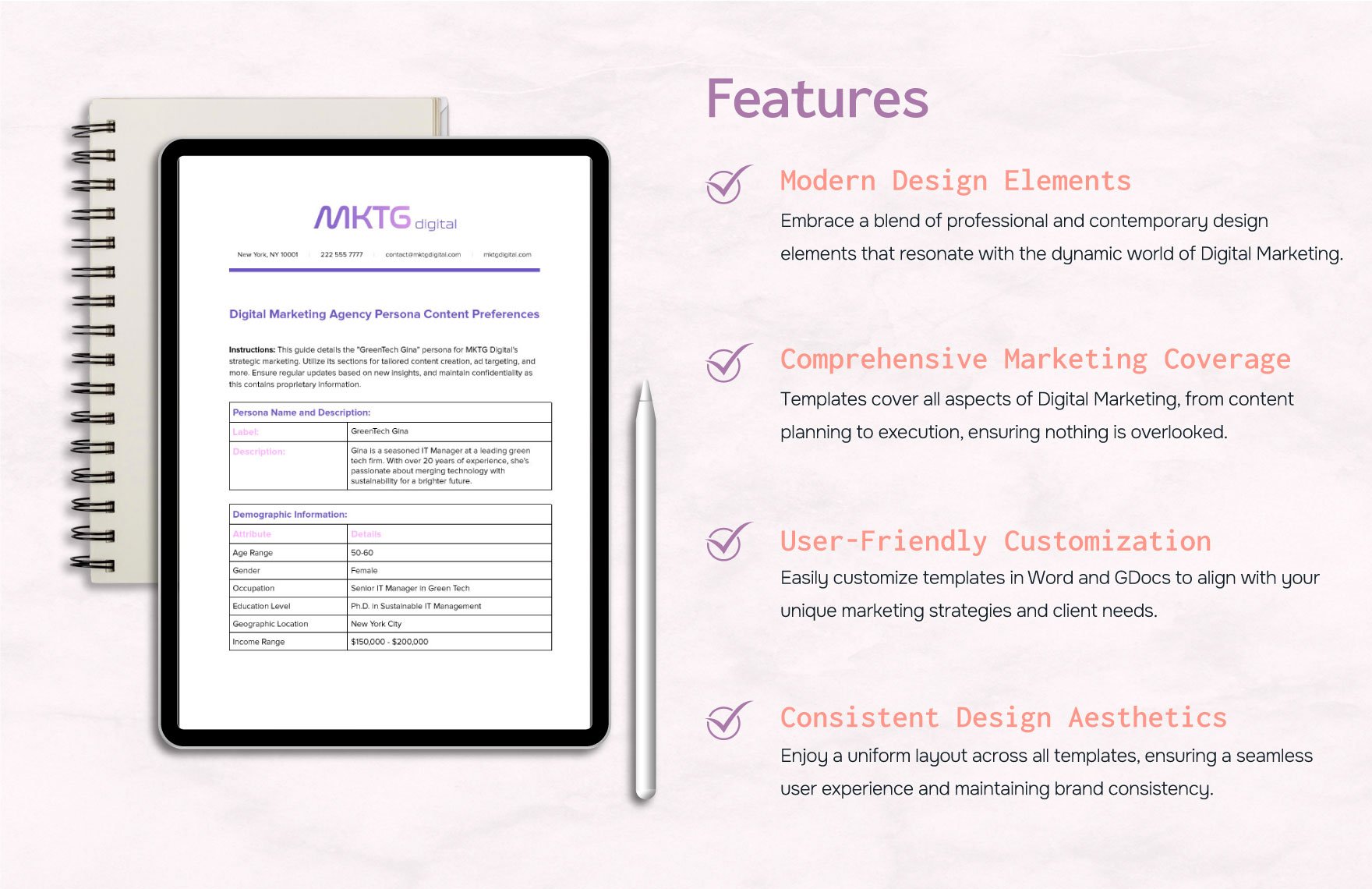 Digital Marketing Agency Persona Content Preferences Template