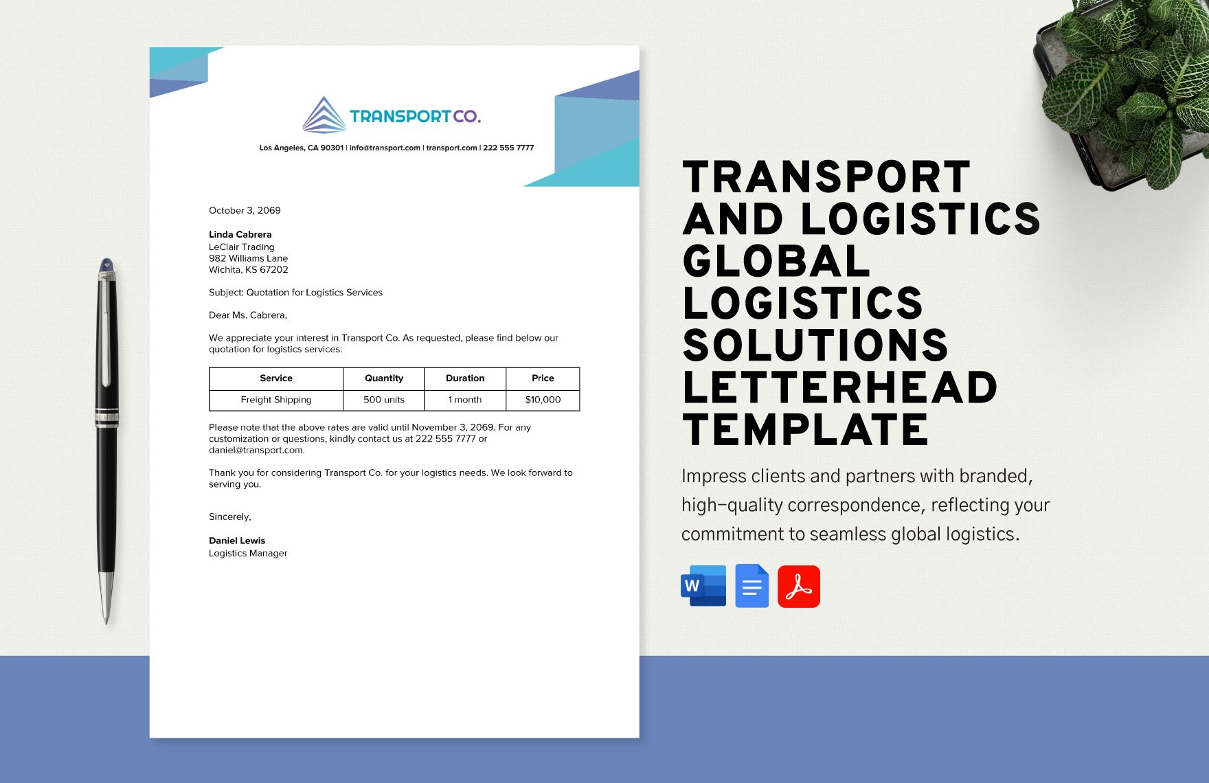 Transport and Logistics Global Logistics Solutions Letterhead Template