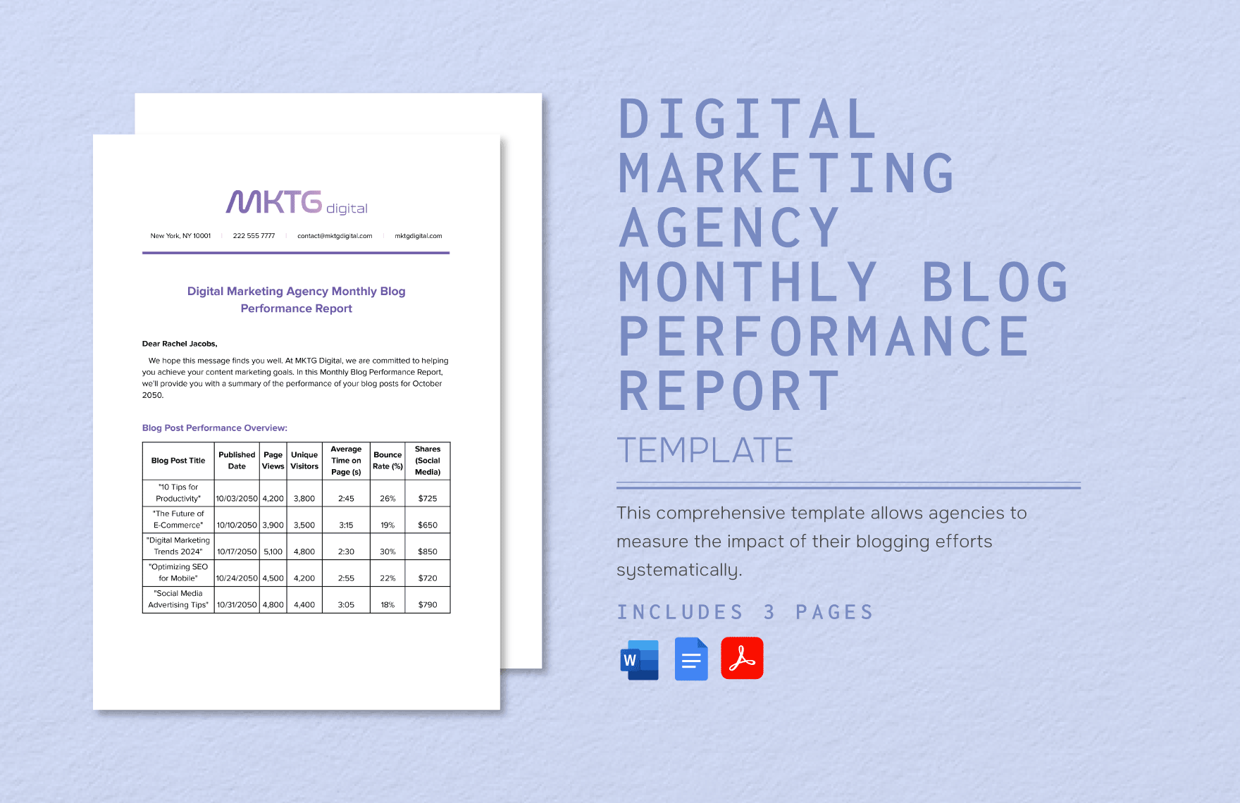Digital Marketing Agency Monthly Blog Performance Report Template