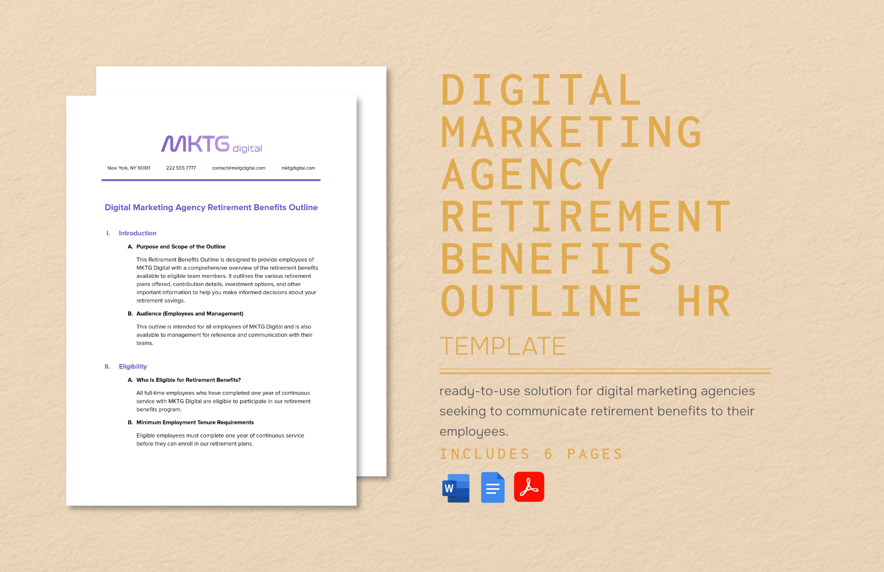 Digital Marketing Agency Retirement Benefits Outline HR Template in Word, Google Docs, PDF