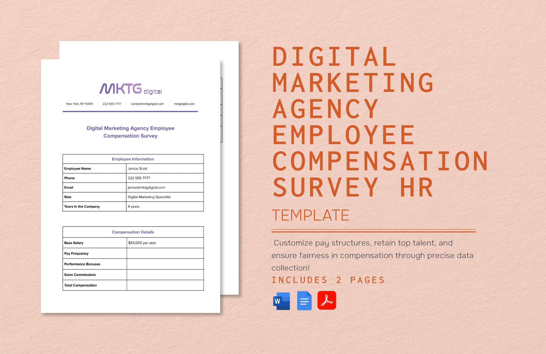 Digital Marketing Agency Employee Compensation Survey HR Template