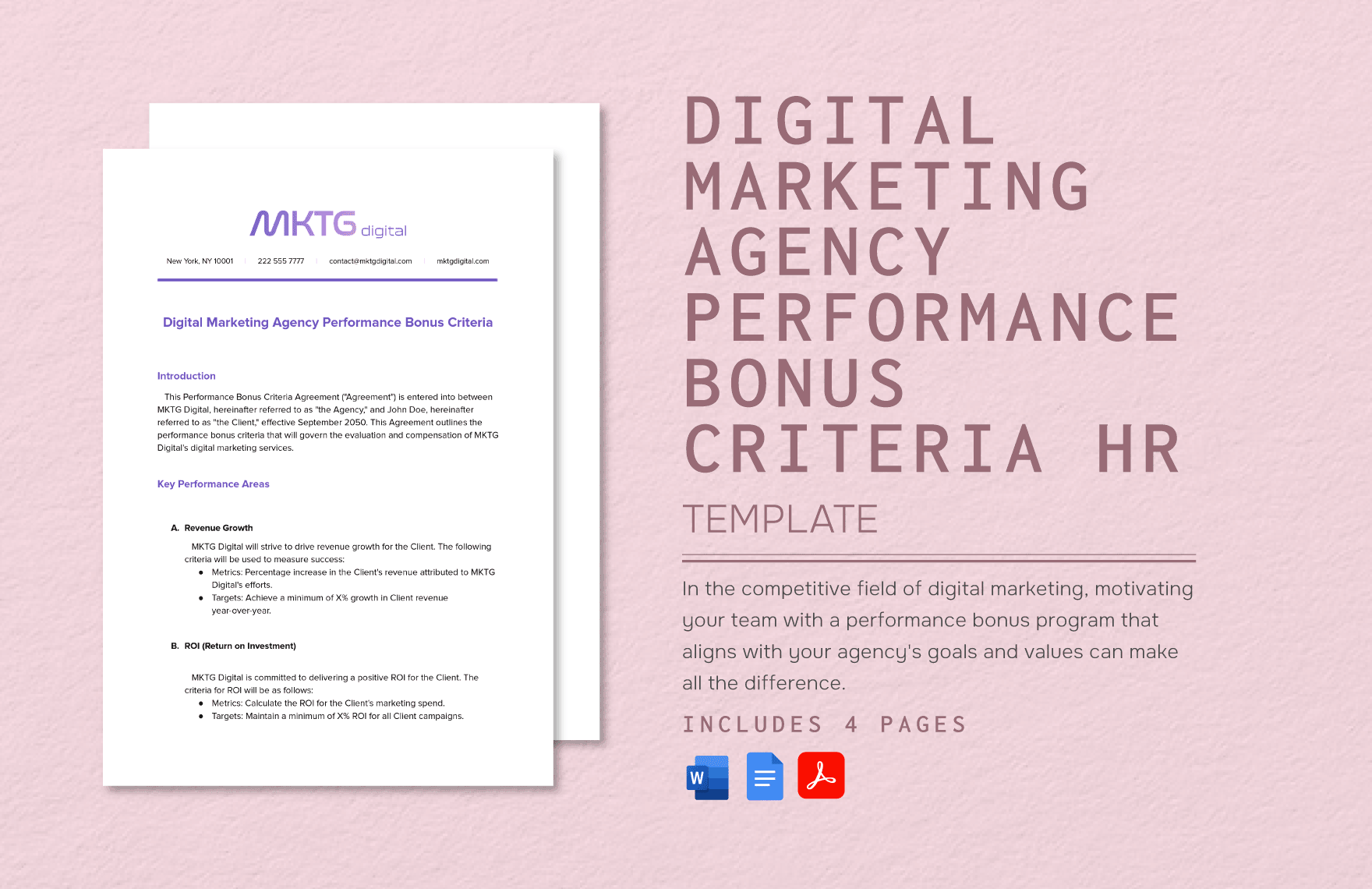 Digital Marketing Agency Performance Bonus Criteria HR Template