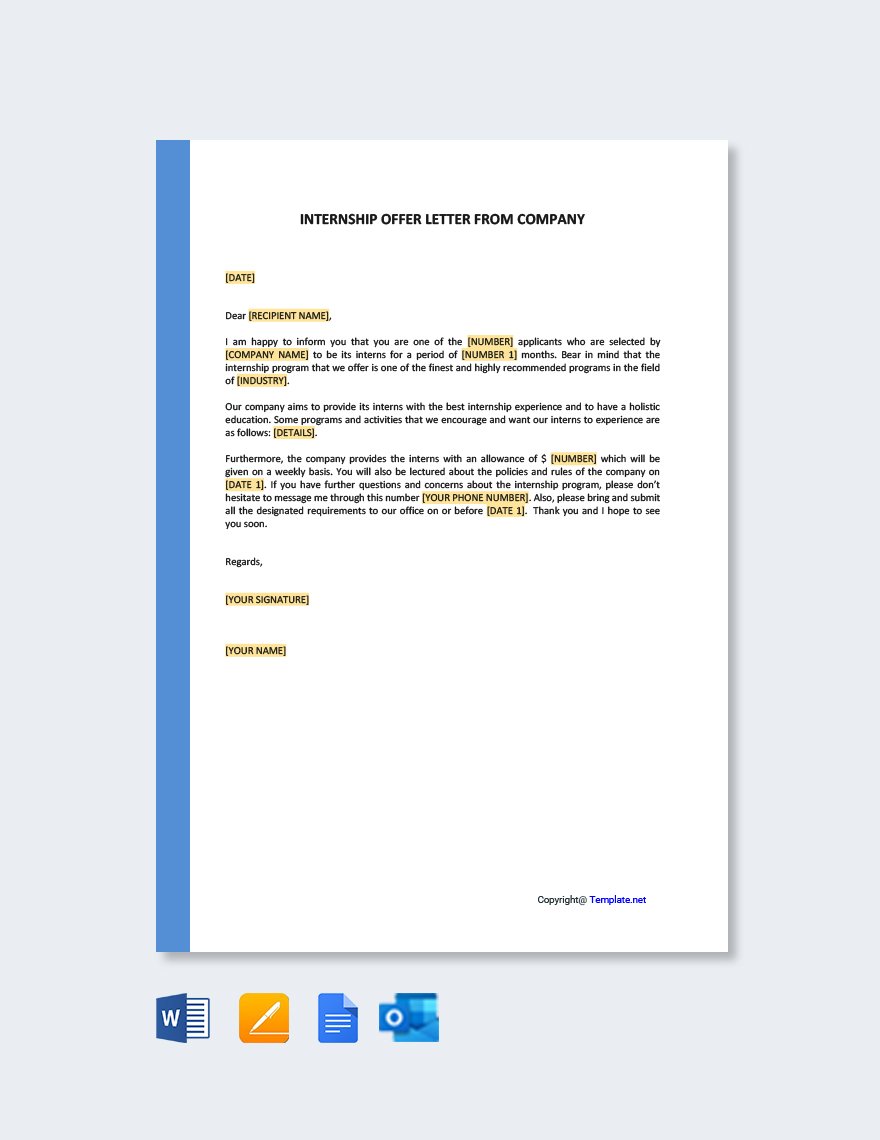 Internship Offer Letter From Company Template