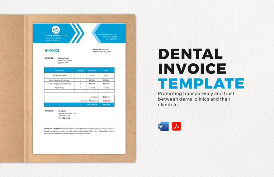 Dental Invoice Template in Word, PDF