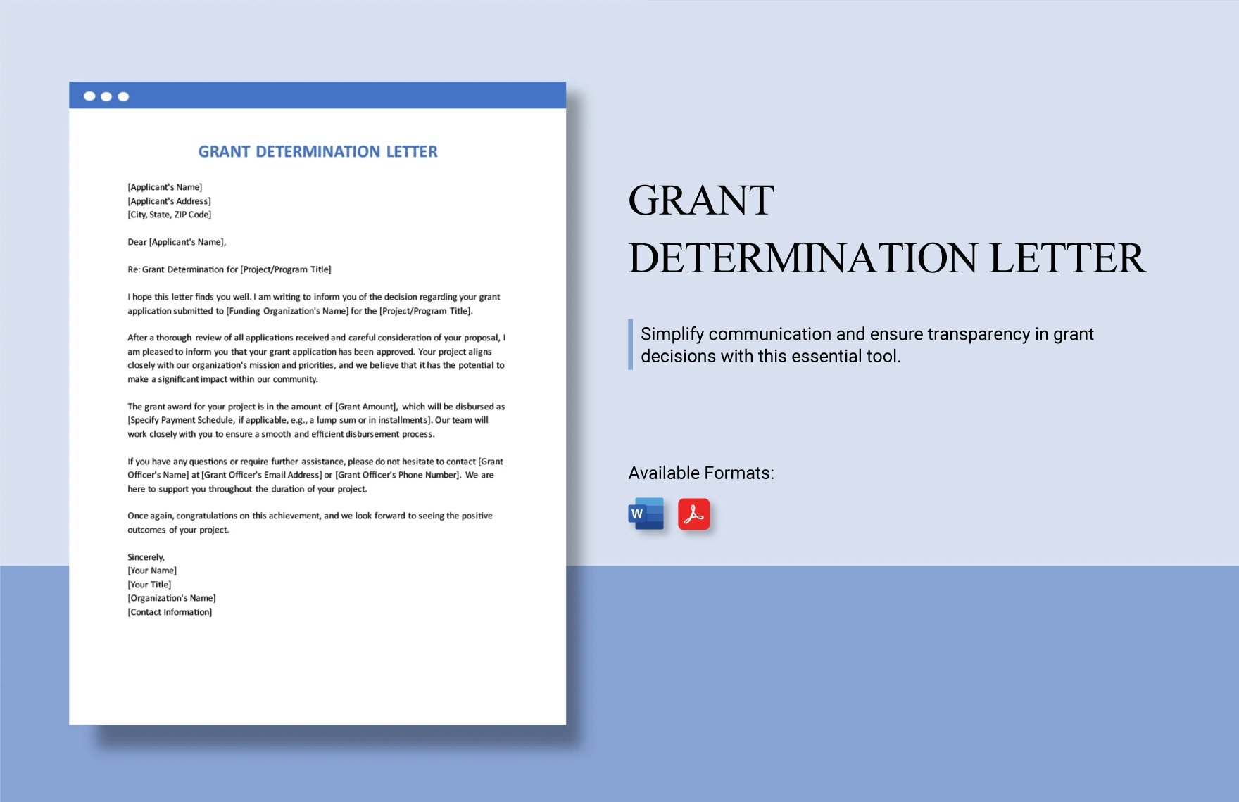 Grant Determination Letter in Word, PDF