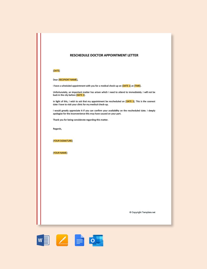 Reschedule Doctor Appointment Letter Template