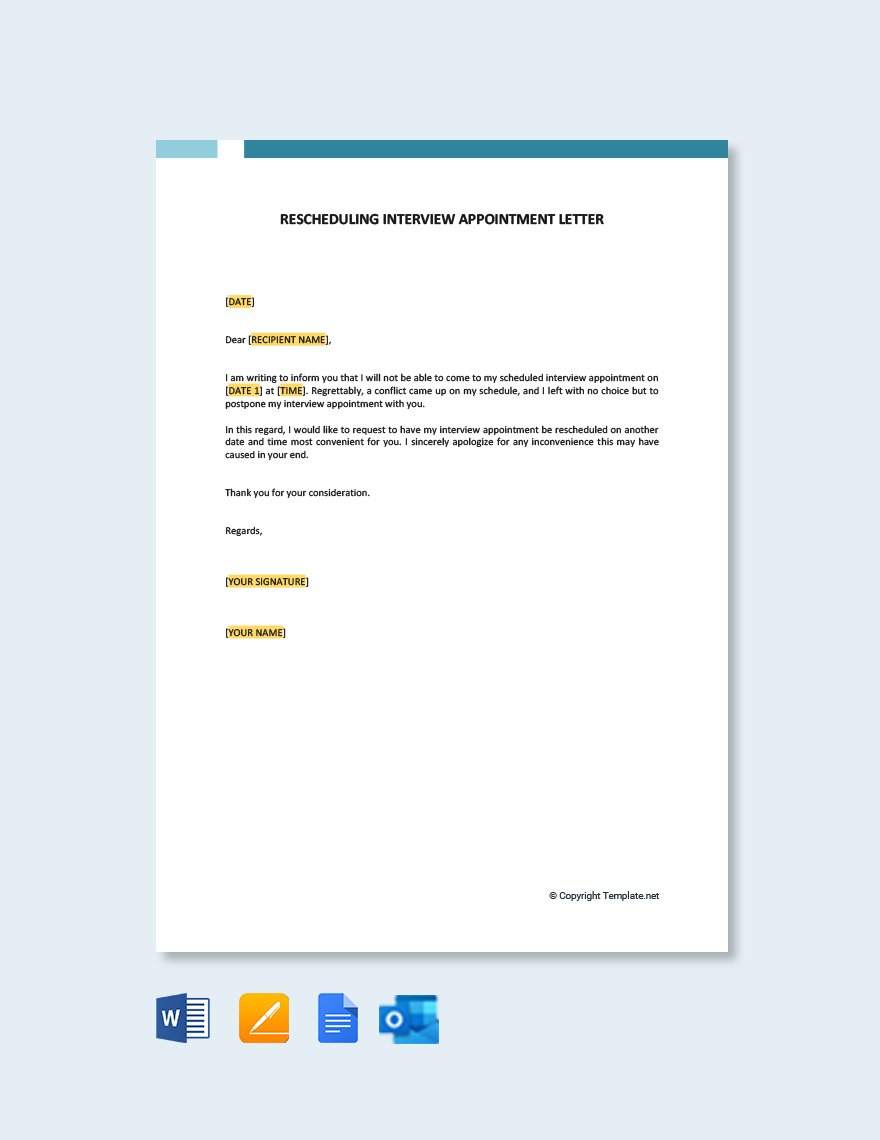 Reschedule Interview Appointment Letter Template