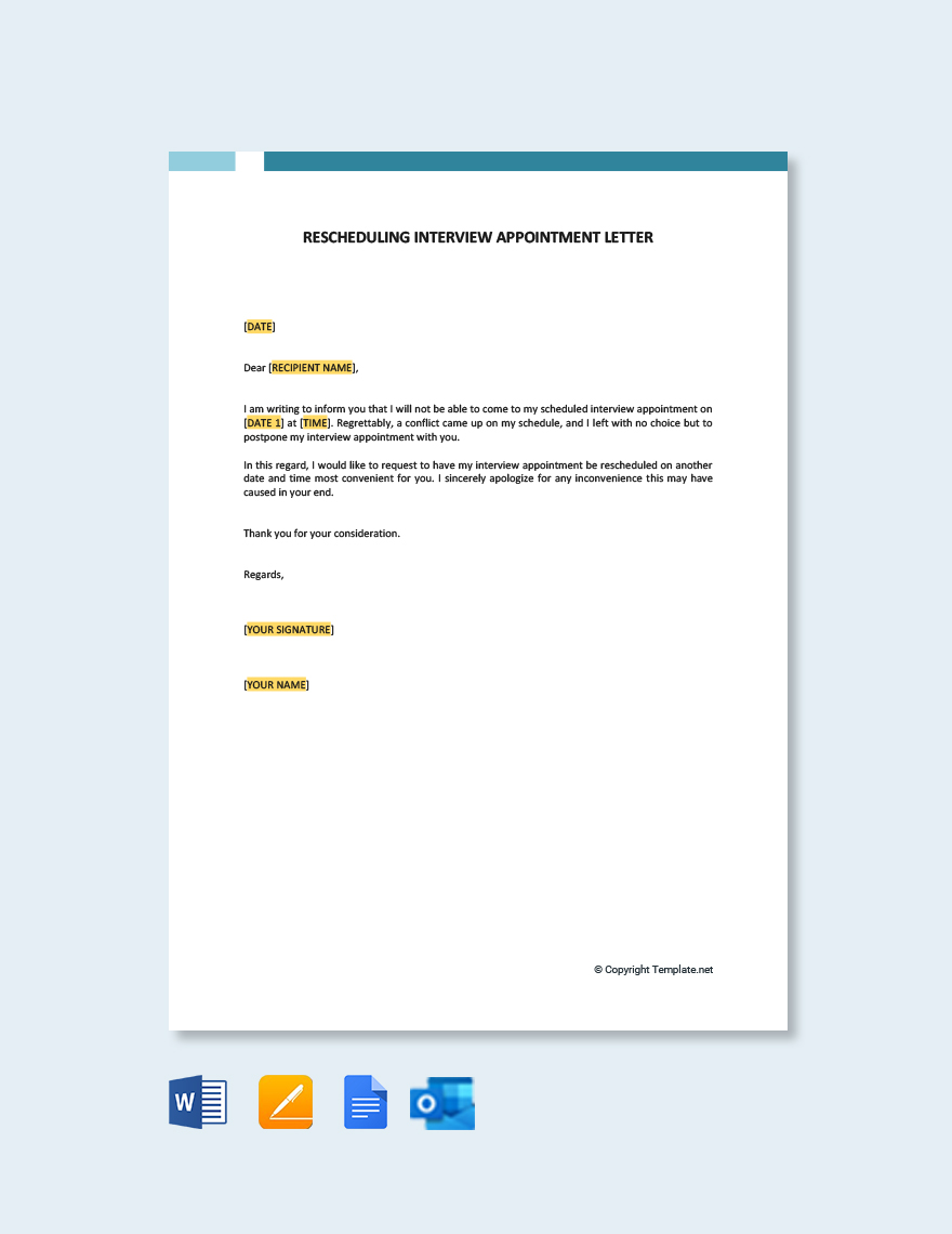 Free Reschedule Interview Appointment Letter Download in Word, Google