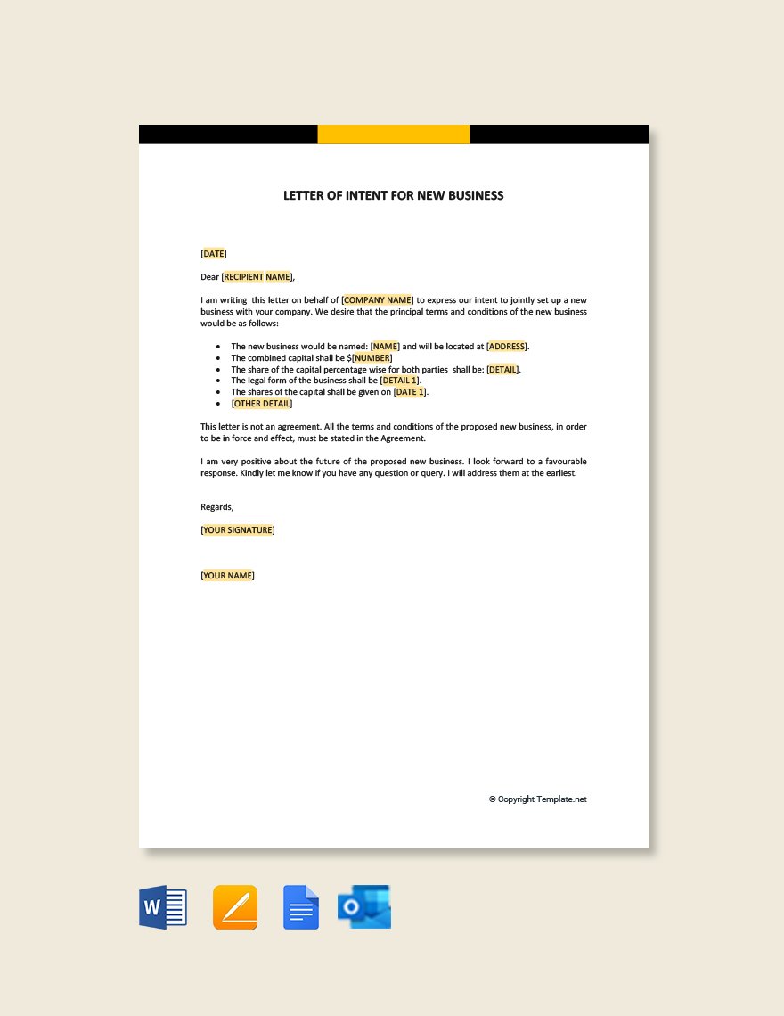 Letter Of Intent For New Business Template