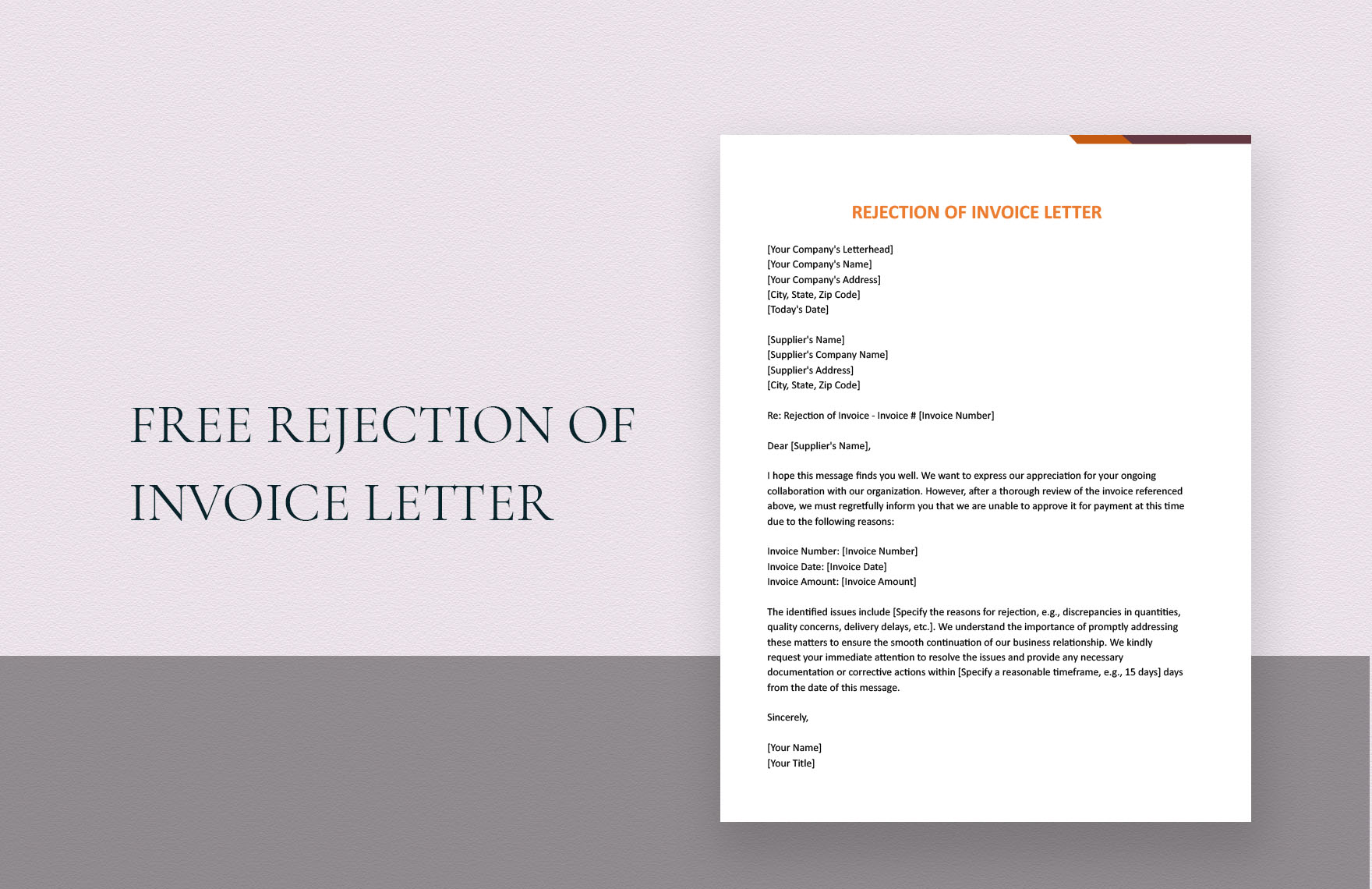 Rejection Of Invoice Letter