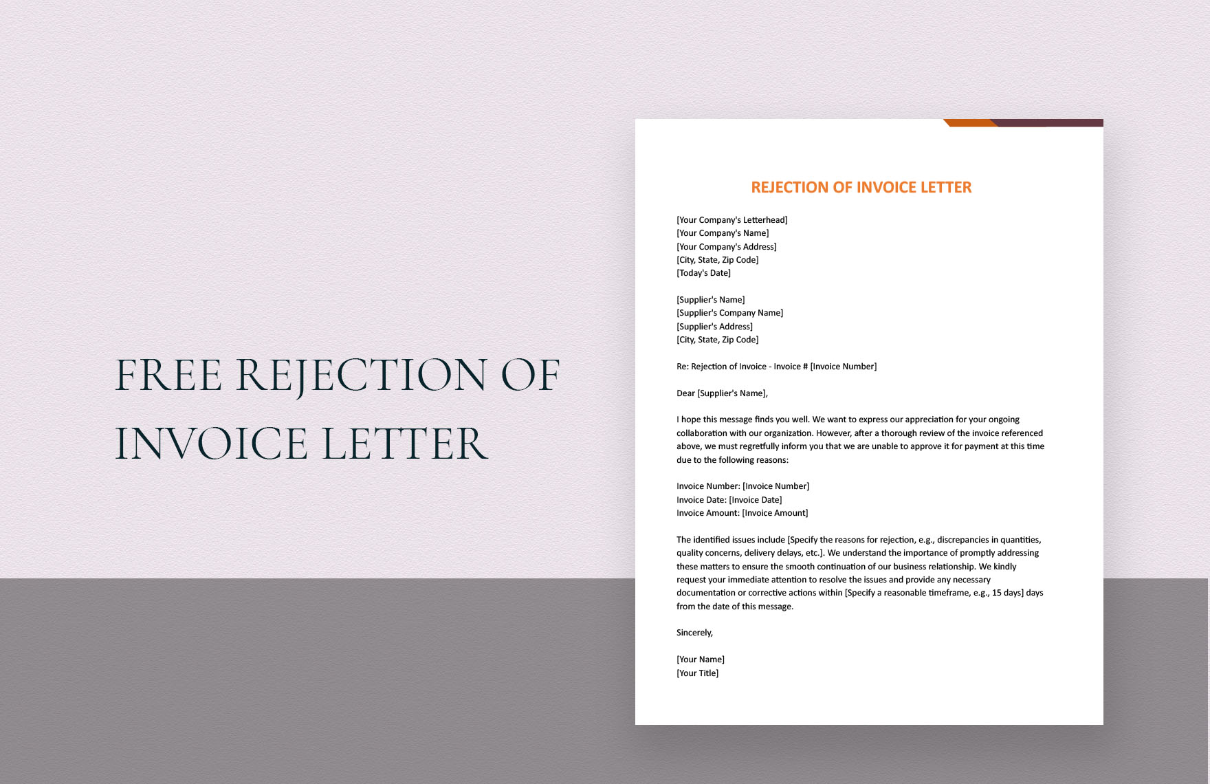 Rejection Of Invoice Letter in Word, Google Docs