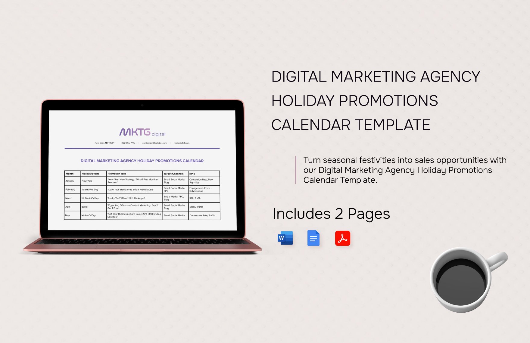 Digital Marketing Agency Holiday Promotions Calendar Template in Word, Google Docs, PDF