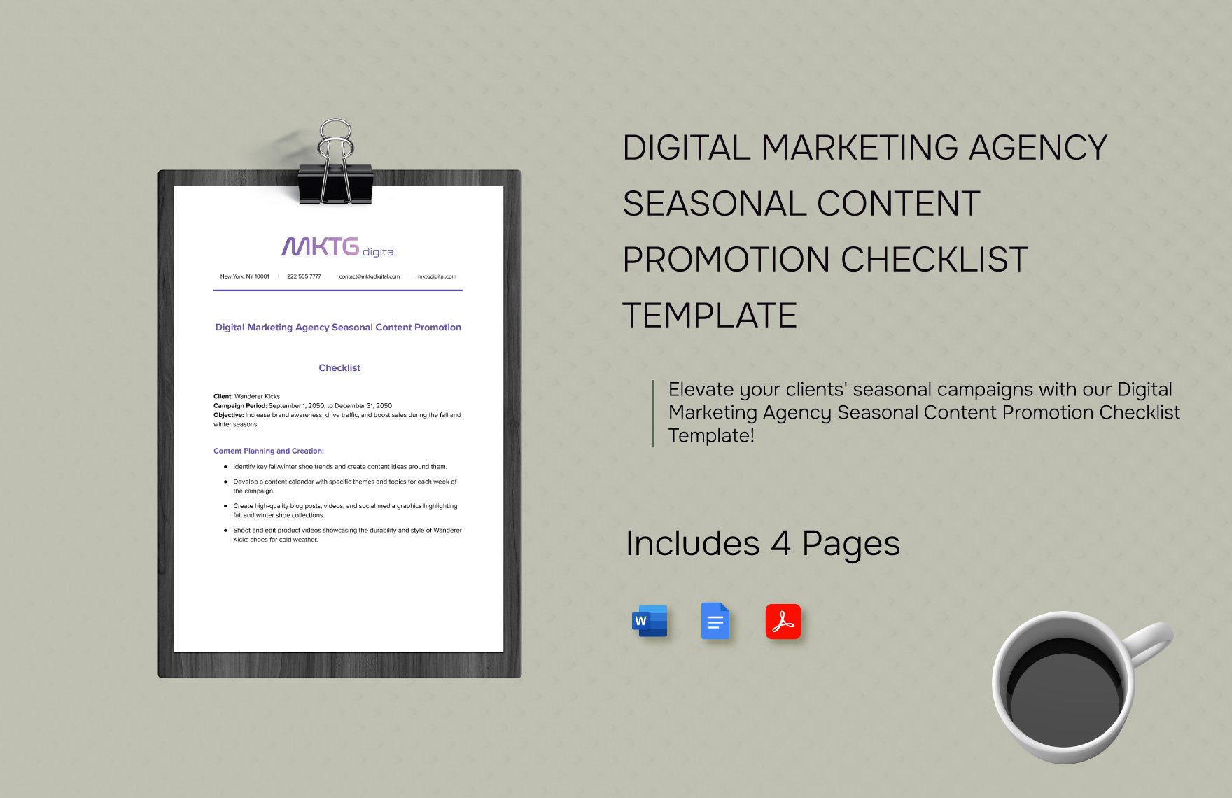 Digital Marketing Agency Seasonal Content Promotion Checklist Template in Word, Google Docs, PDF