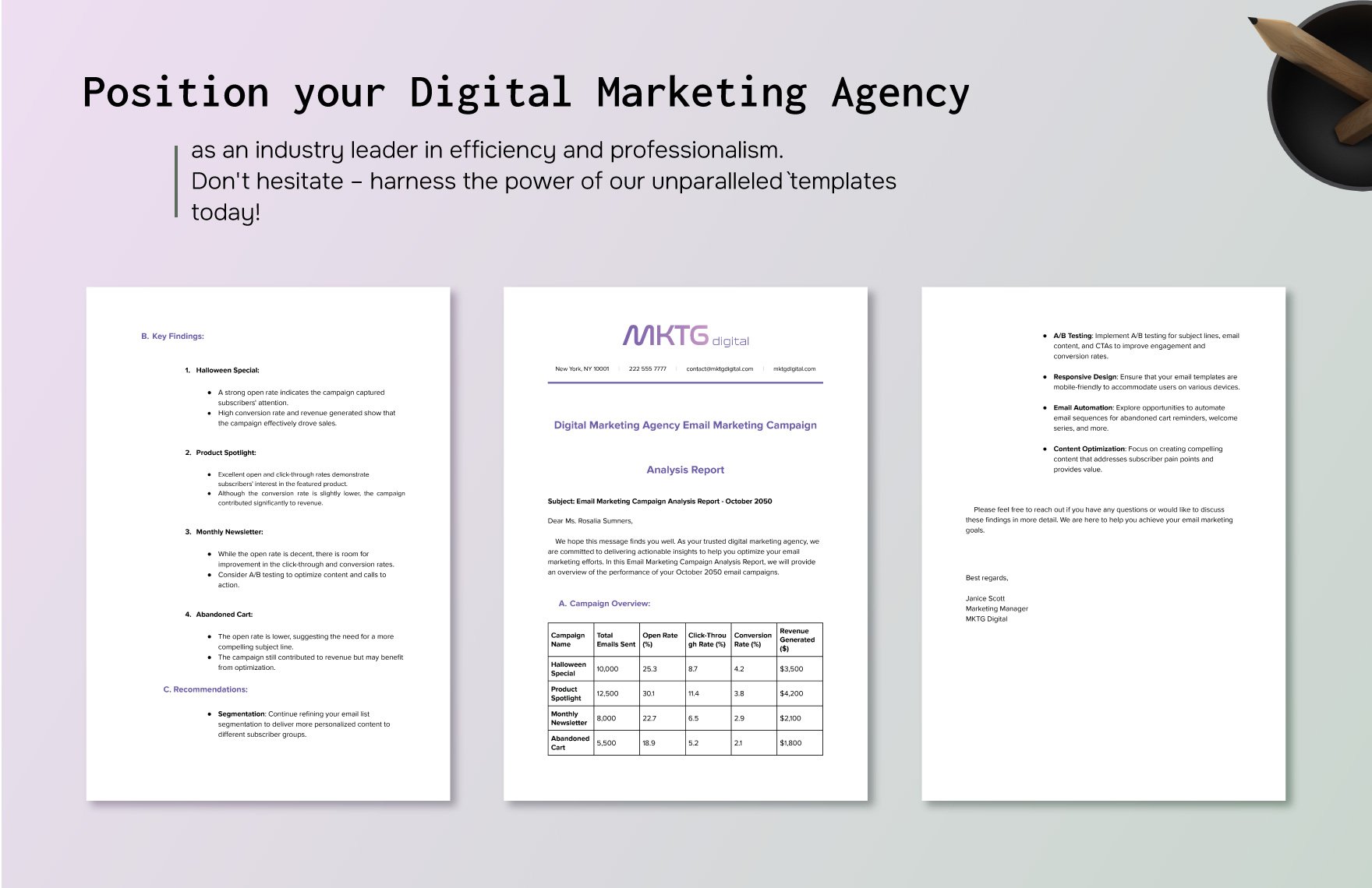Digital Marketing Agency Email Marketing Campaign Analysis Report Template