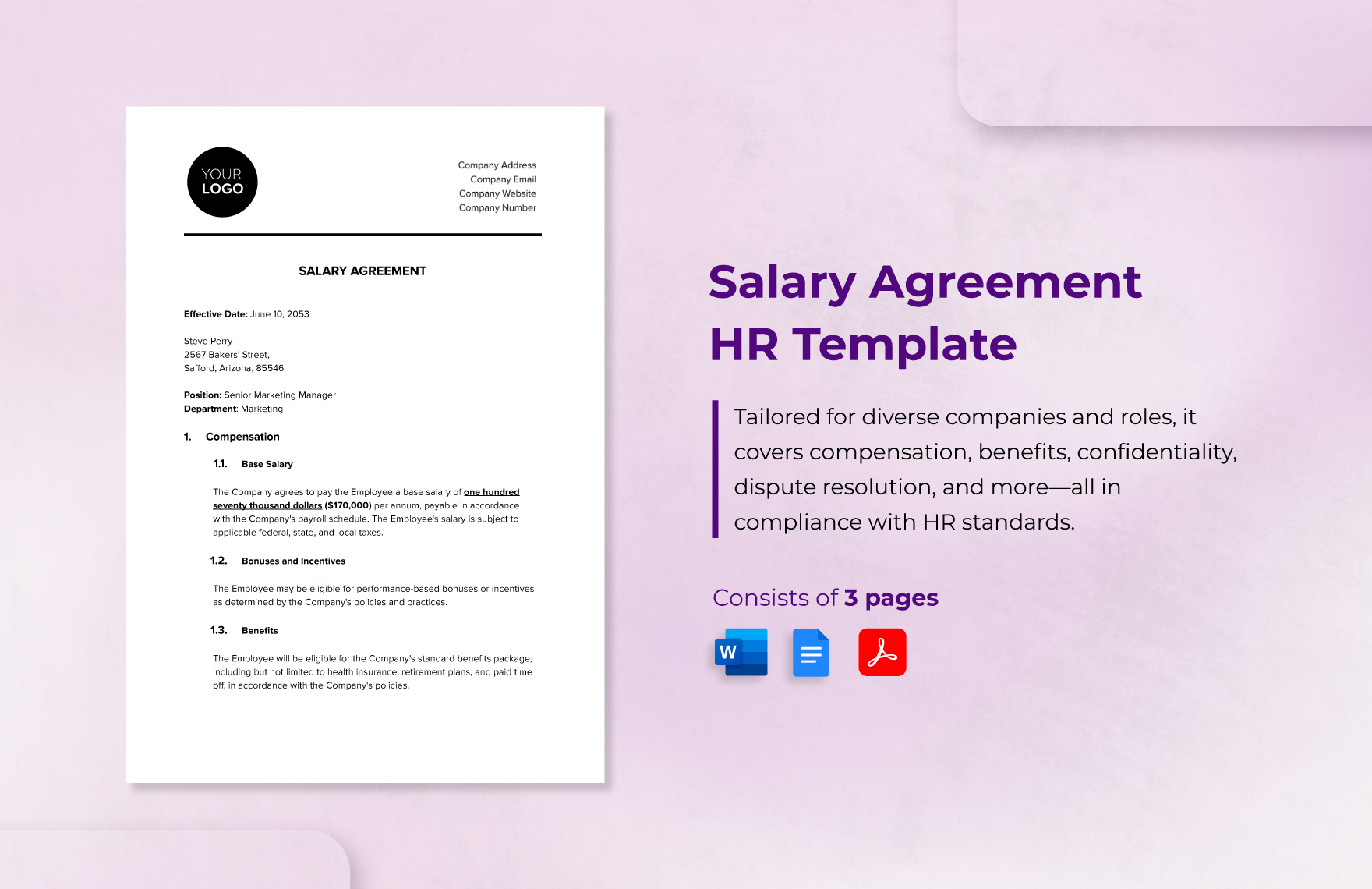 Salary Agreement HR Template - Download in Word, Google Docs, PDF ...