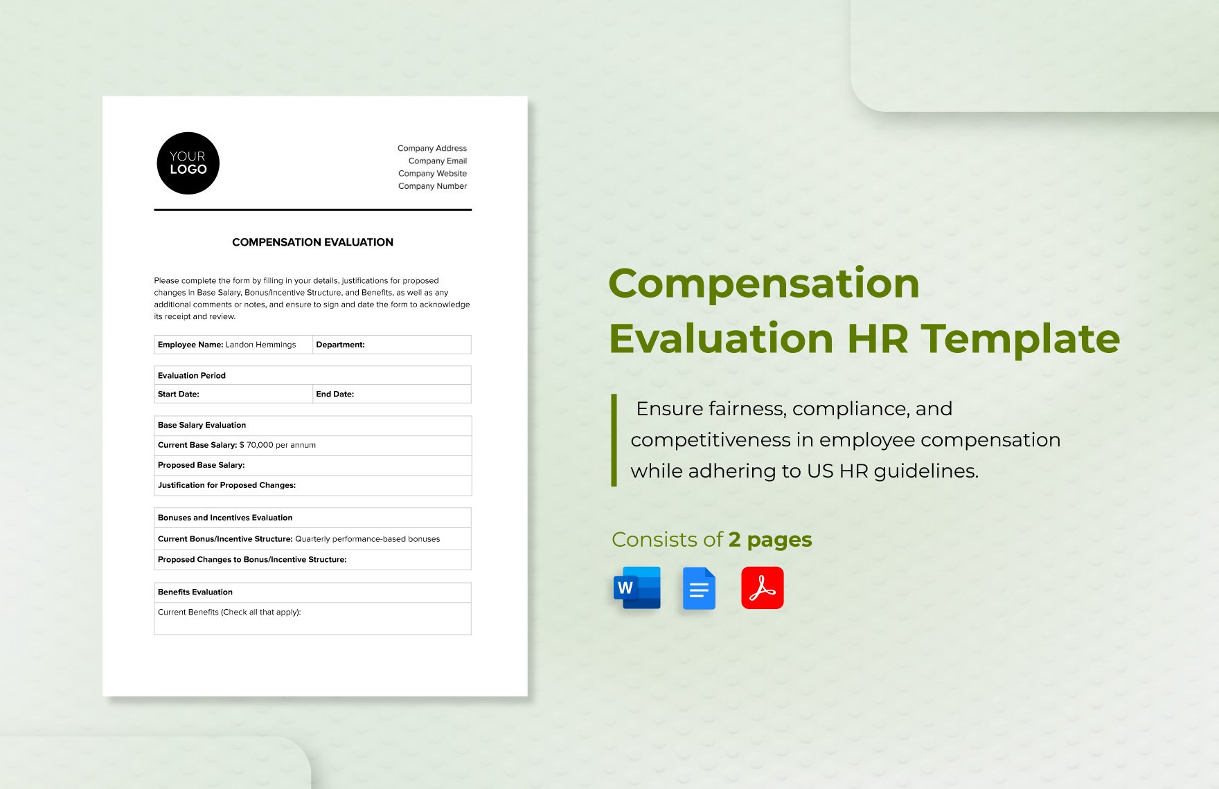 Compensation Evaluation HR Template in Word, Google Docs, PDF