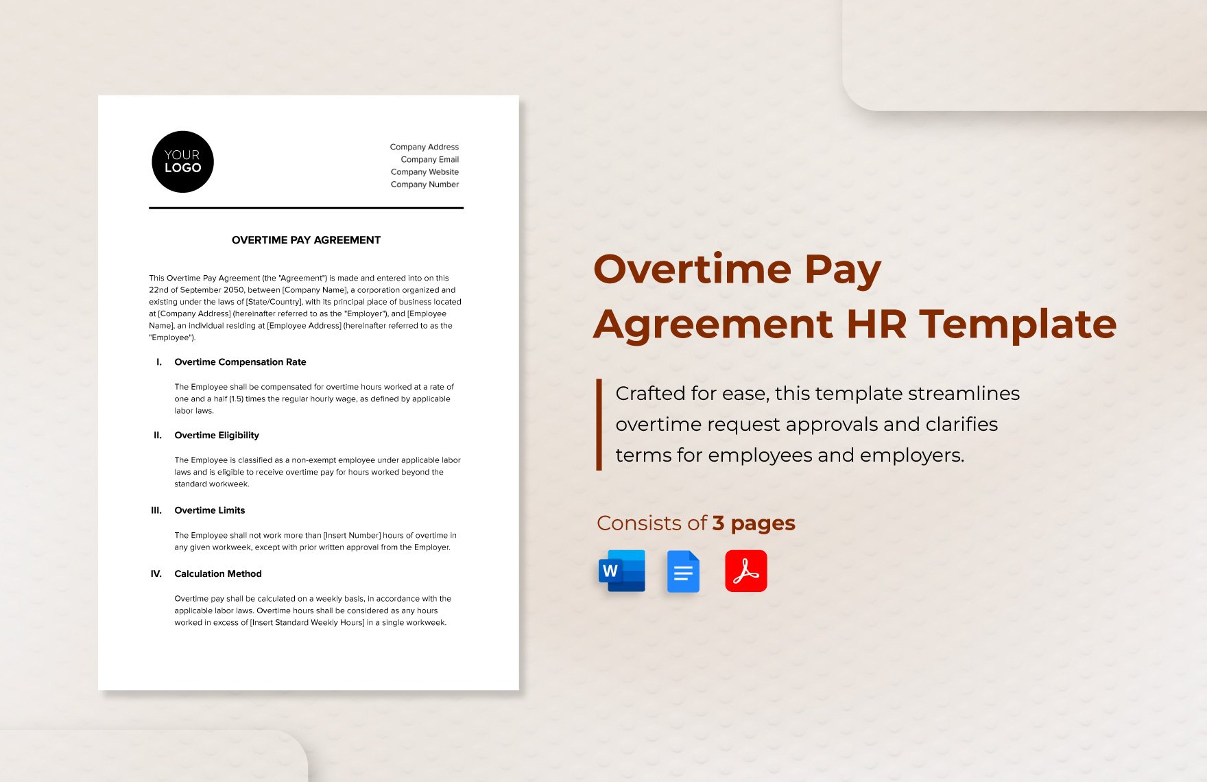 Overtime Pay Agreement HR Template in Word, Google Docs, PDF