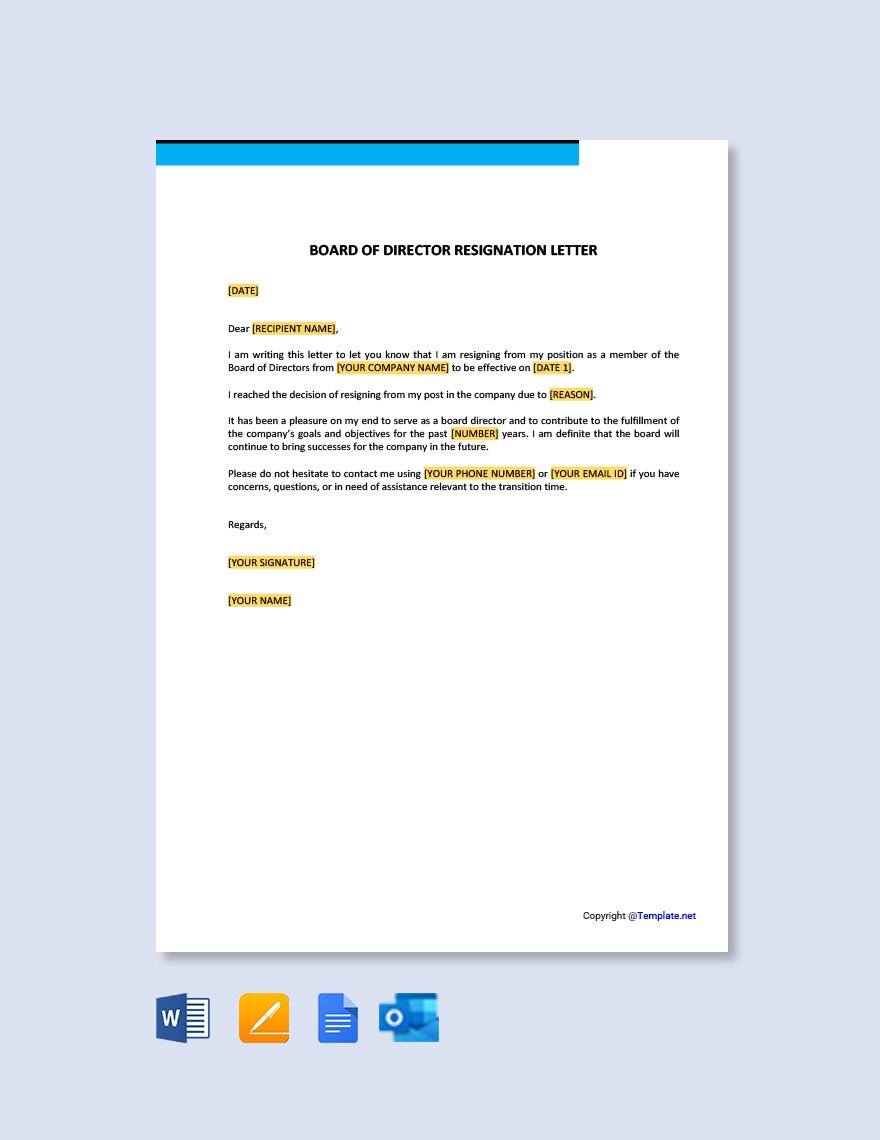 Free Board Of Director Resignation Letter Template