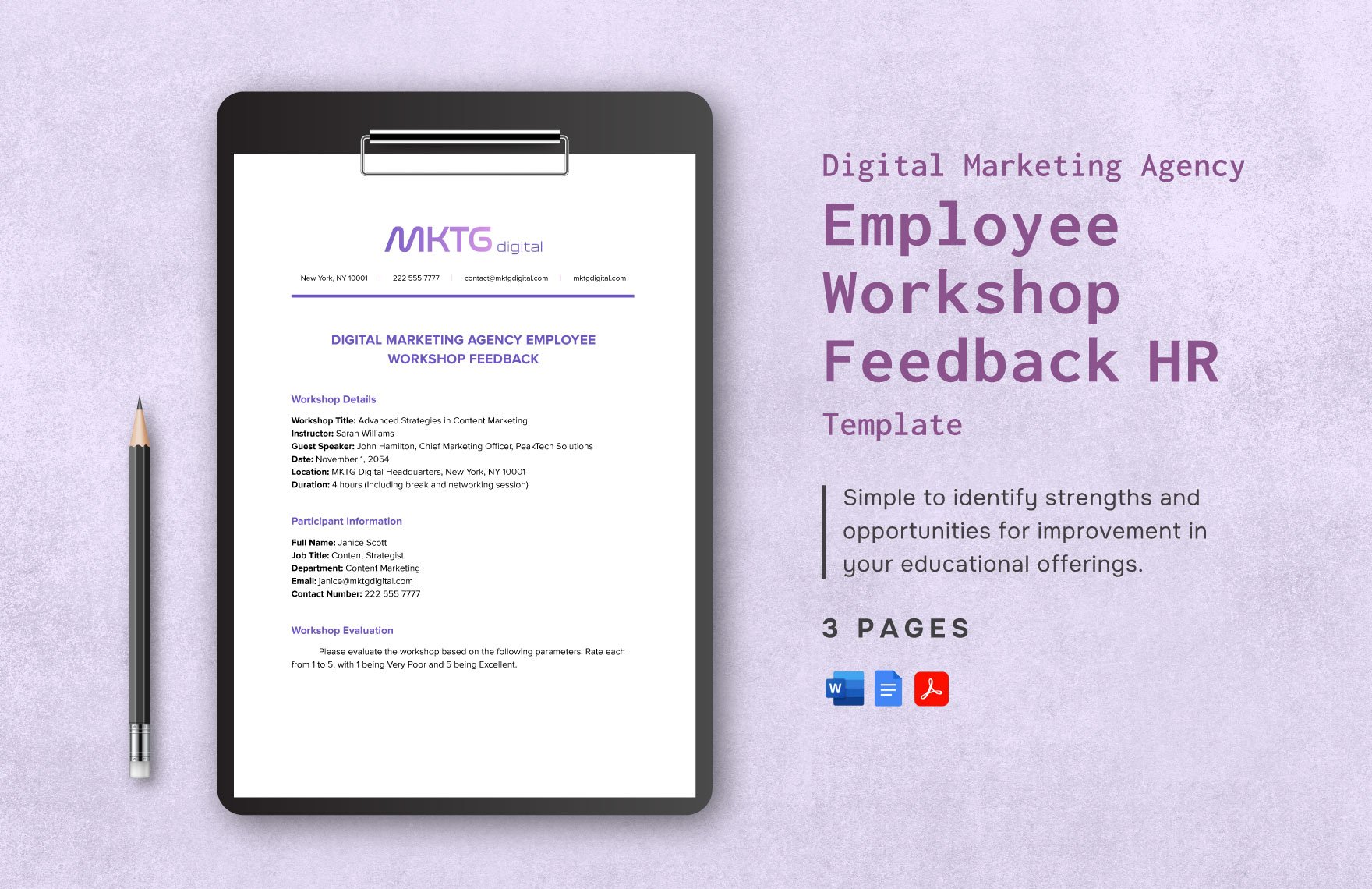 Digital Marketing Agency Employee Workshop Feedback HR Template