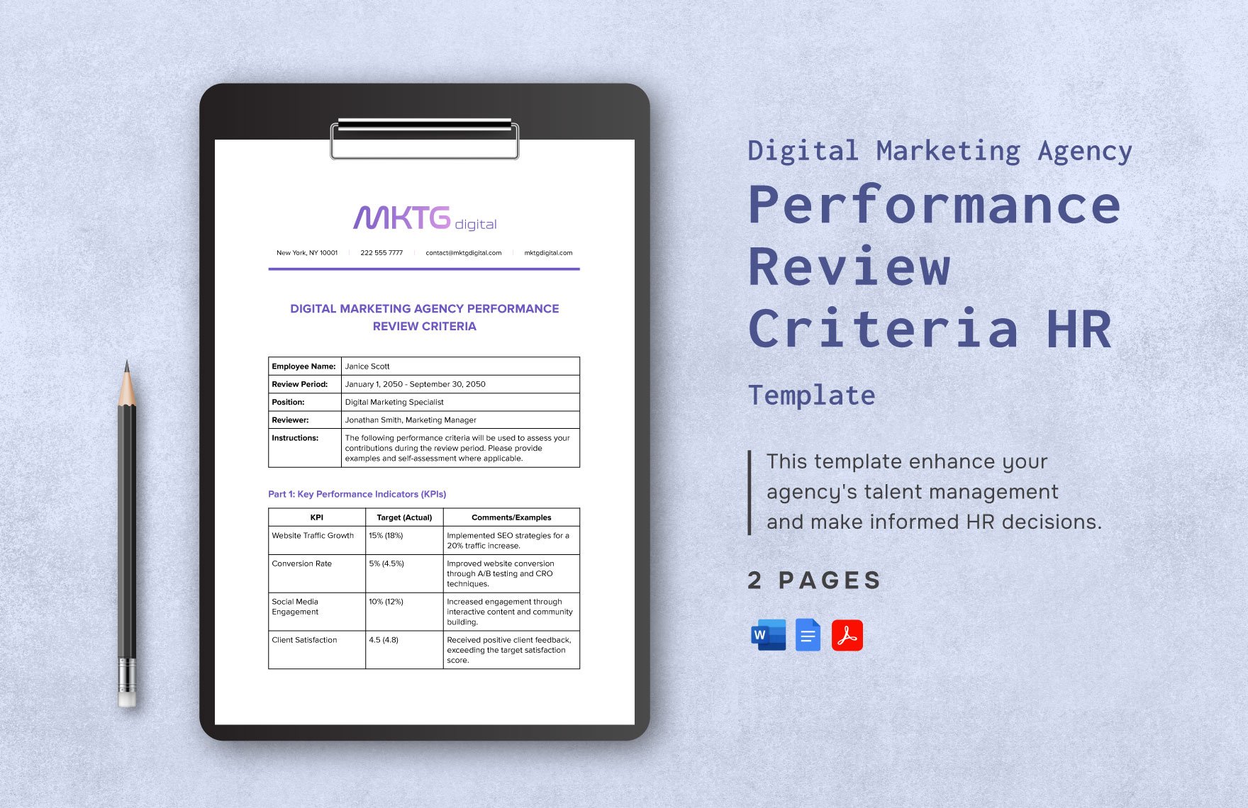 Digital Marketing Agency Performance Review Criteria HR Template