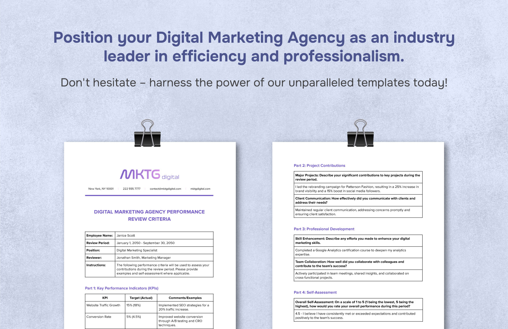 Digital Marketing Agency Performance Review Criteria HR Template
