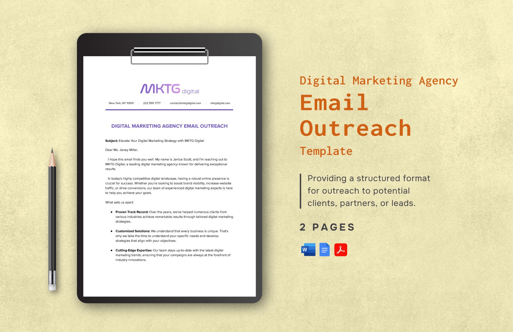 Digital Marketing Agency Email Outreach Template in Word, Google Docs, PDF
