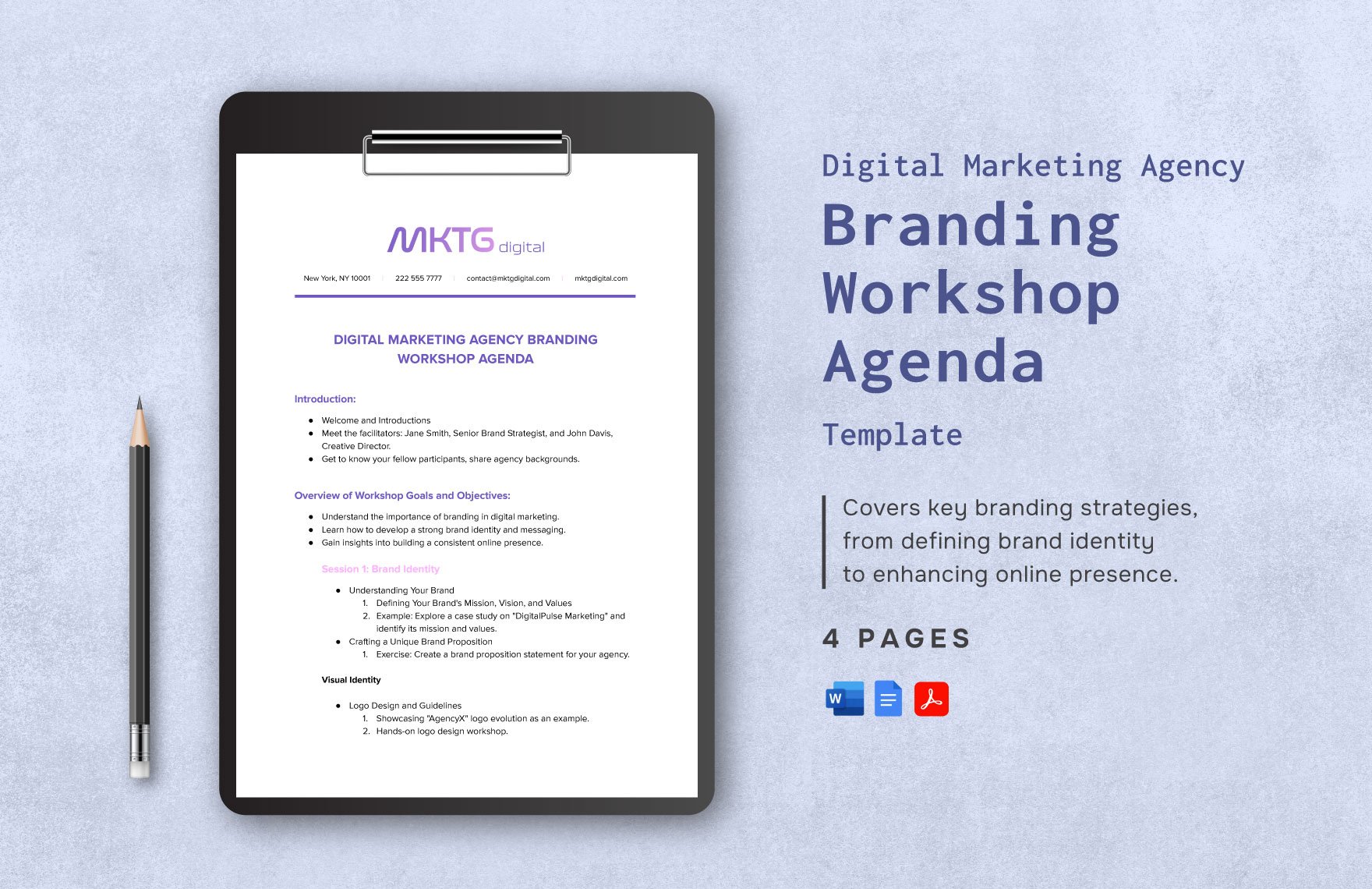 Digital Marketing Agency Branding Workshop Agenda Template