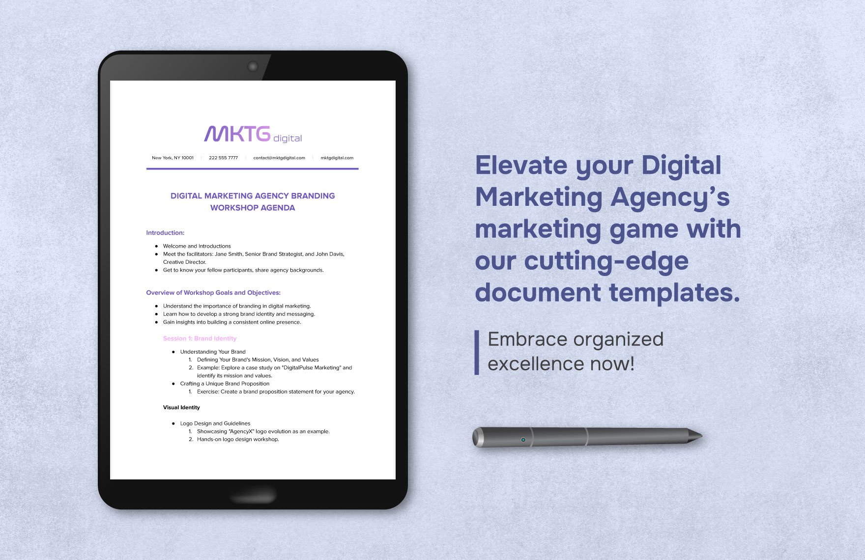 Digital Marketing Agency Branding Workshop Agenda Template