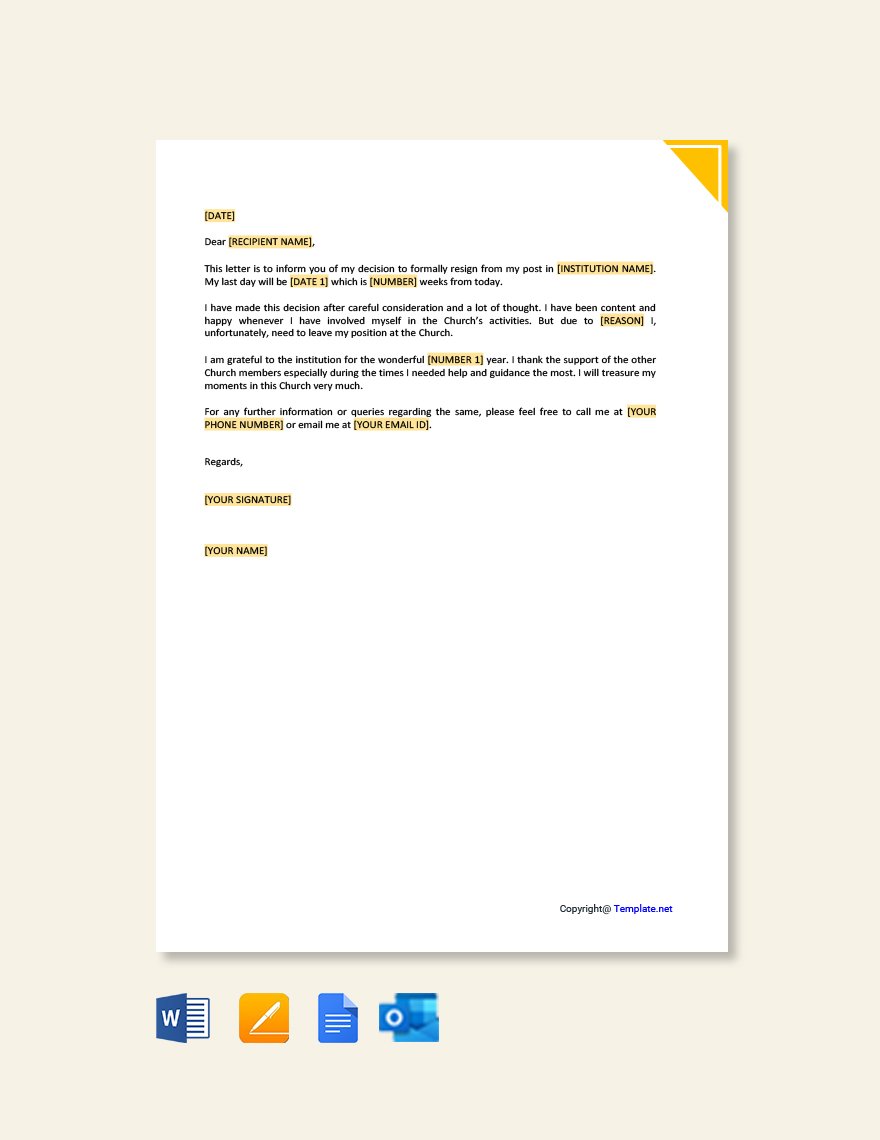 Free Church Resignation Letter Template