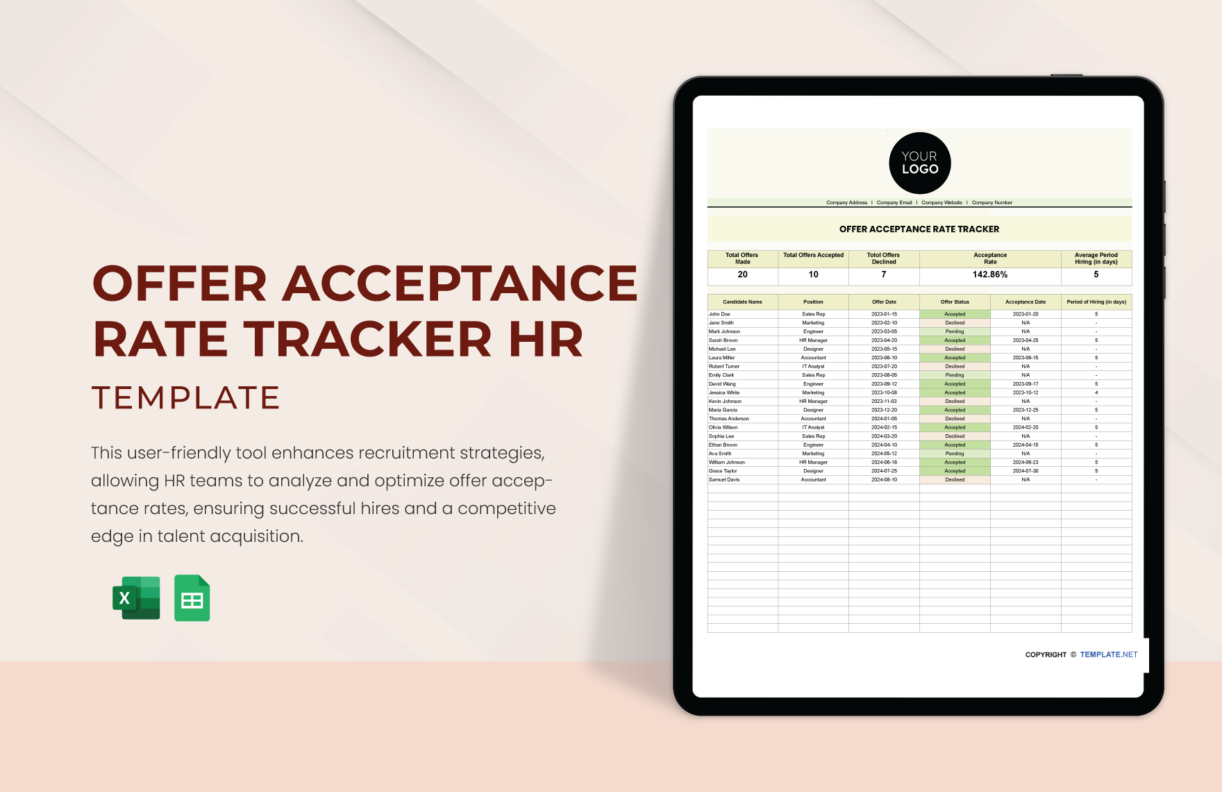 Offer Acceptance Rate Tracker HR Template