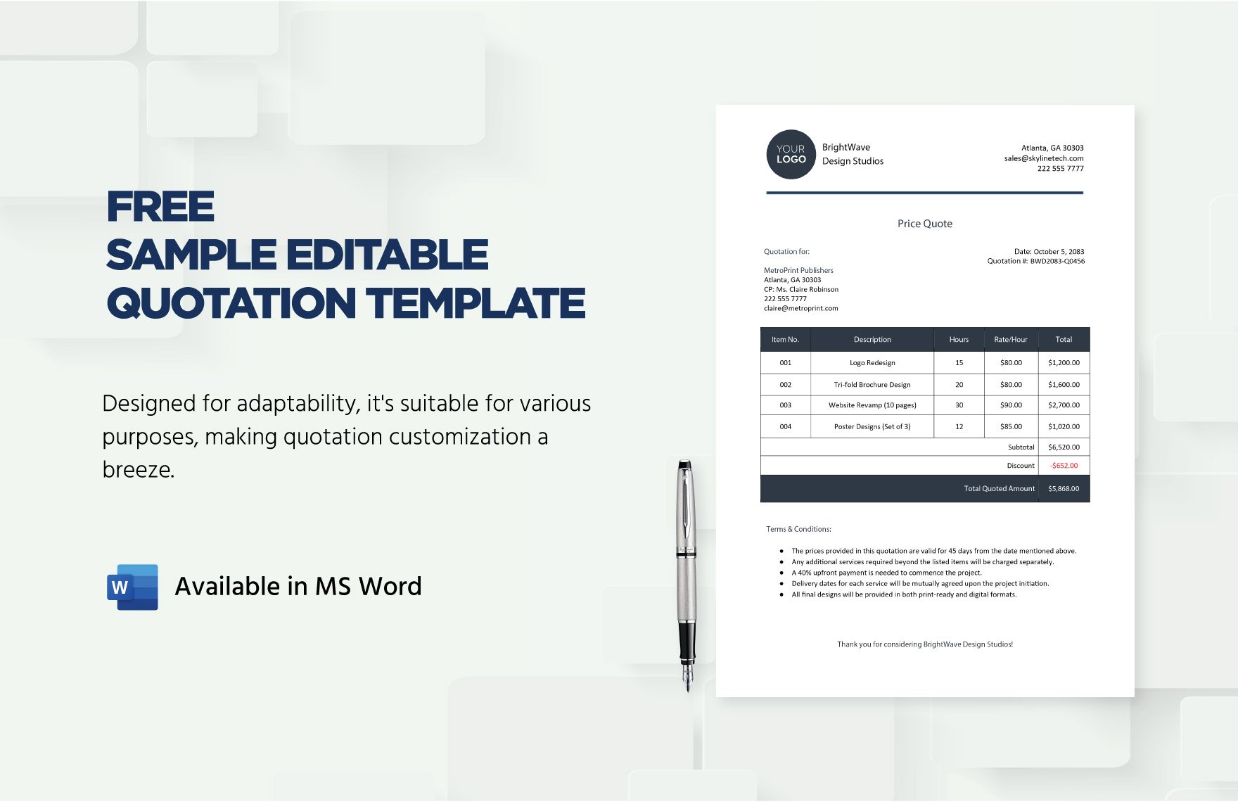Free Sample Editable Quotation Template